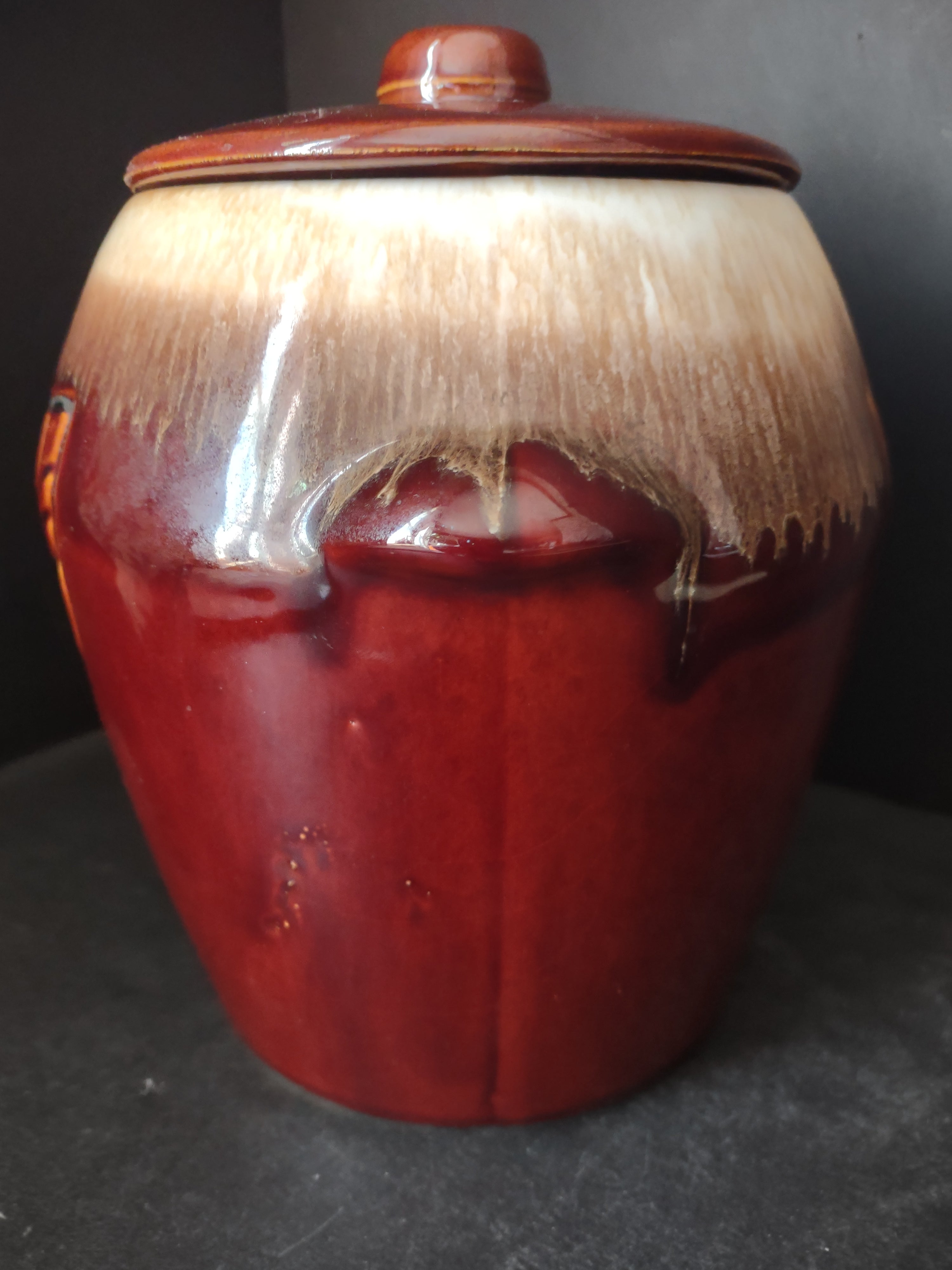 Vintage McCoy Brown Drip Glaze Large Cookie Jar w/Lid (lot 2940c)