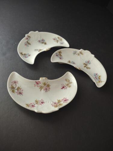 lot 783 GDM CFH Limoges 3 x Bone Plate Blue Pink Flower