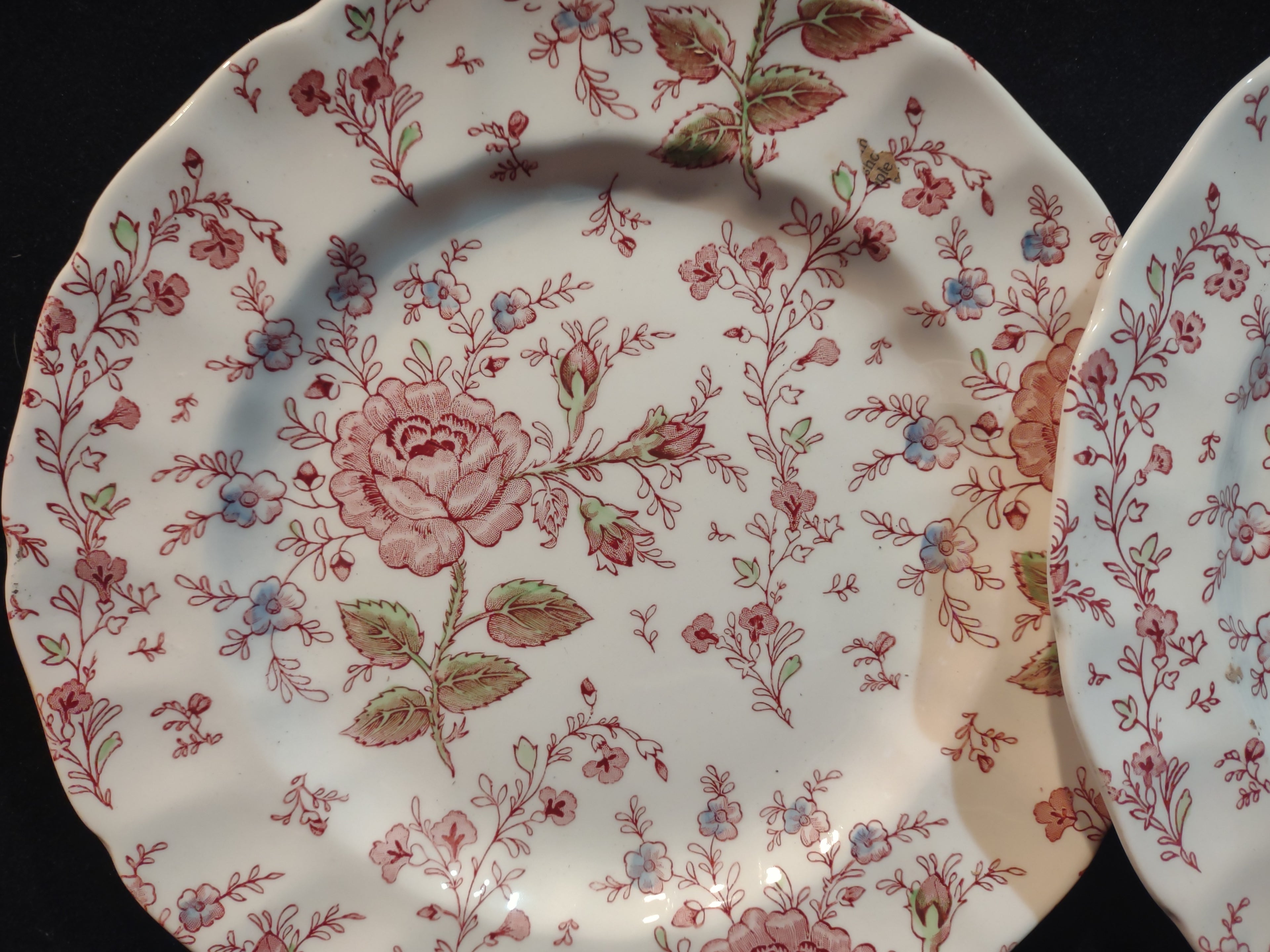 Vintage Dinner Plate x 2 Rose Chintz Johnson Bros Black Stamp (lot 5694)