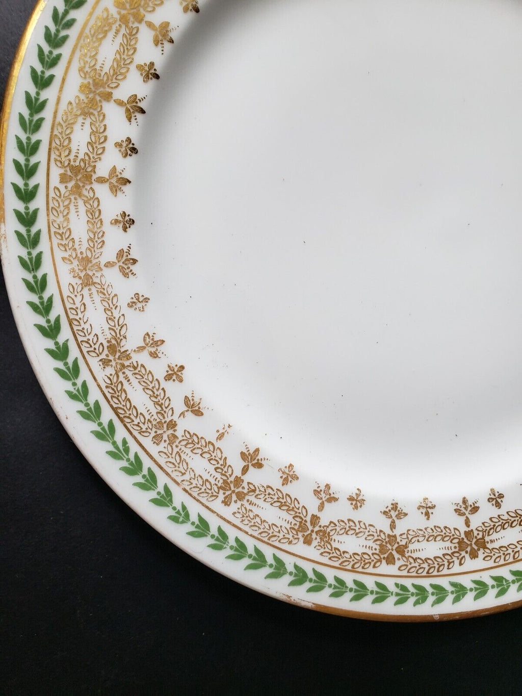 JP Limoges France Gold Trim Green Laurel Dessert Plate 7-1/2" (584)