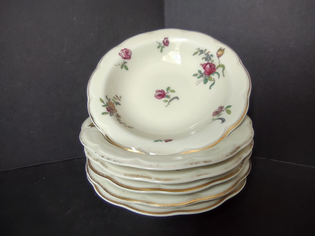 Haviland Limoges 6 x Small 5" Cranberry Bowl Peony Flower Cream Color (lot 924)