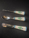 Christmas Tree Pfaltzgraff Spreader Knife Cocktail Fork Dip Spoon Set (lot 1594)