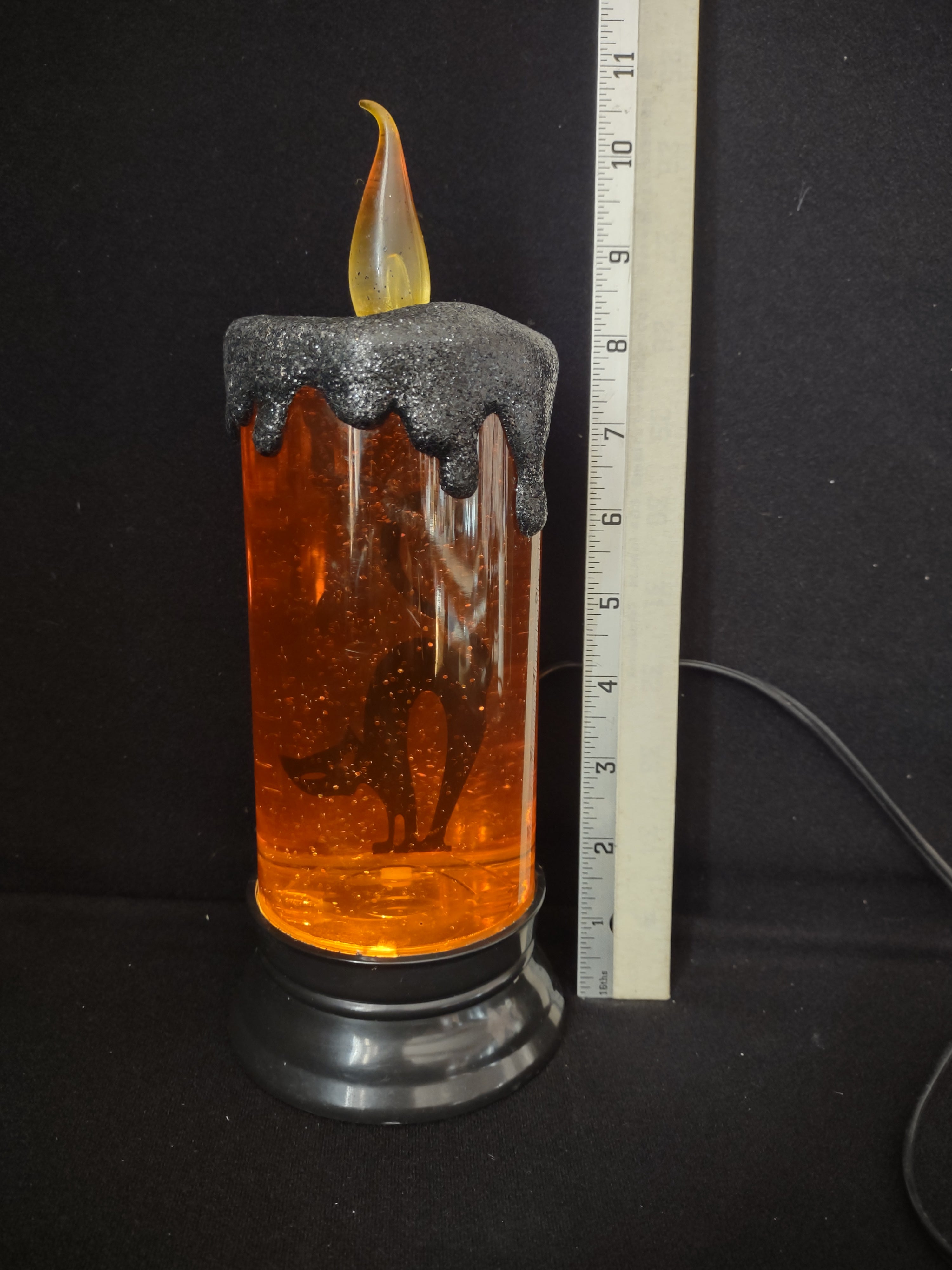 Halloween Electric Candle Lamp Orange Black Cat Light Up (lot 2529j)