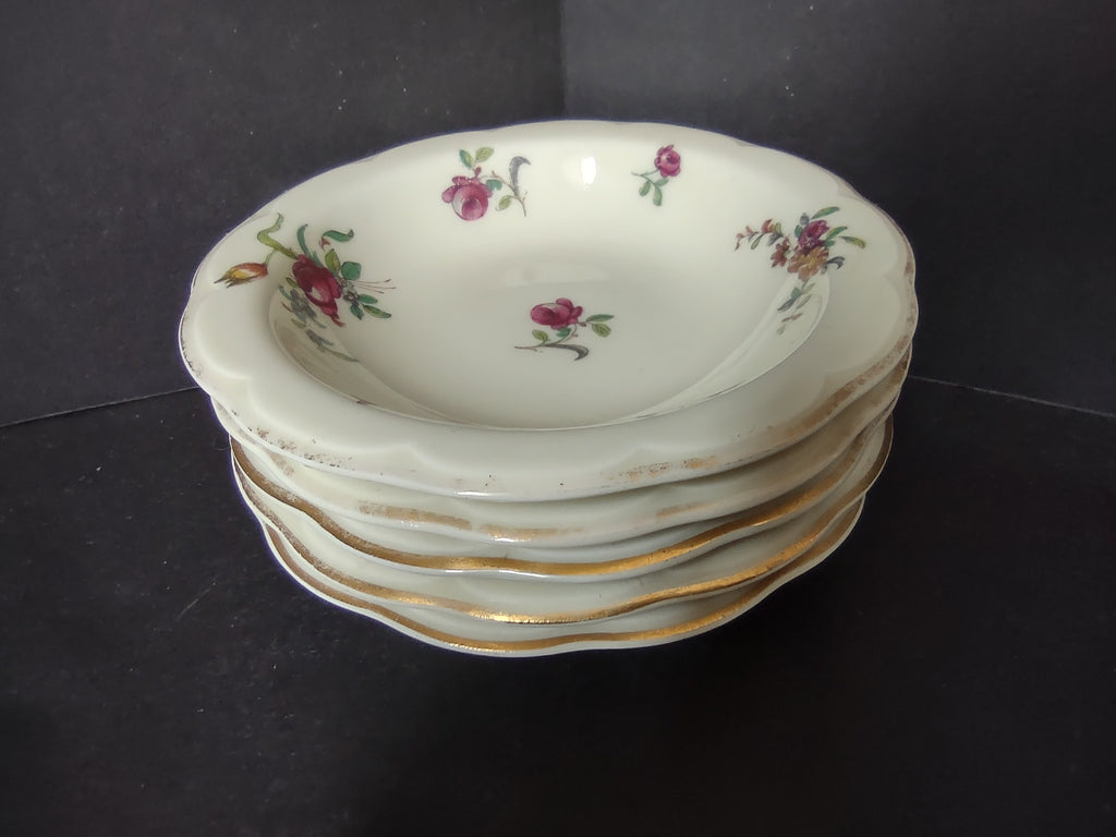 Haviland Limoges 6 x Small 5" Cranberry Bowl Peony Flower Cream Color (lot 924)