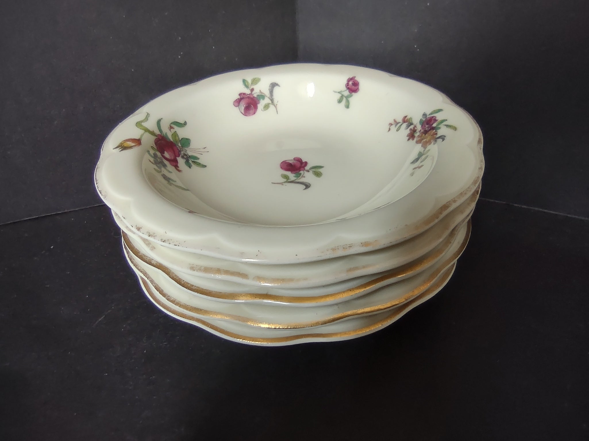 Haviland Limoges 6 x Small 5" Cranberry Bowl Peony Flower Cream Color (lot 924)