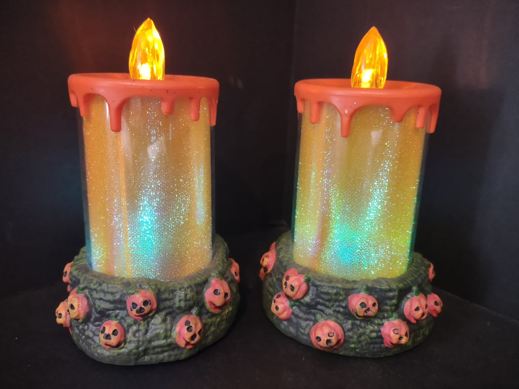 Halloween Color Changing Flameless LED Candle Orange Pumpkin x 2 (lot 2978j)