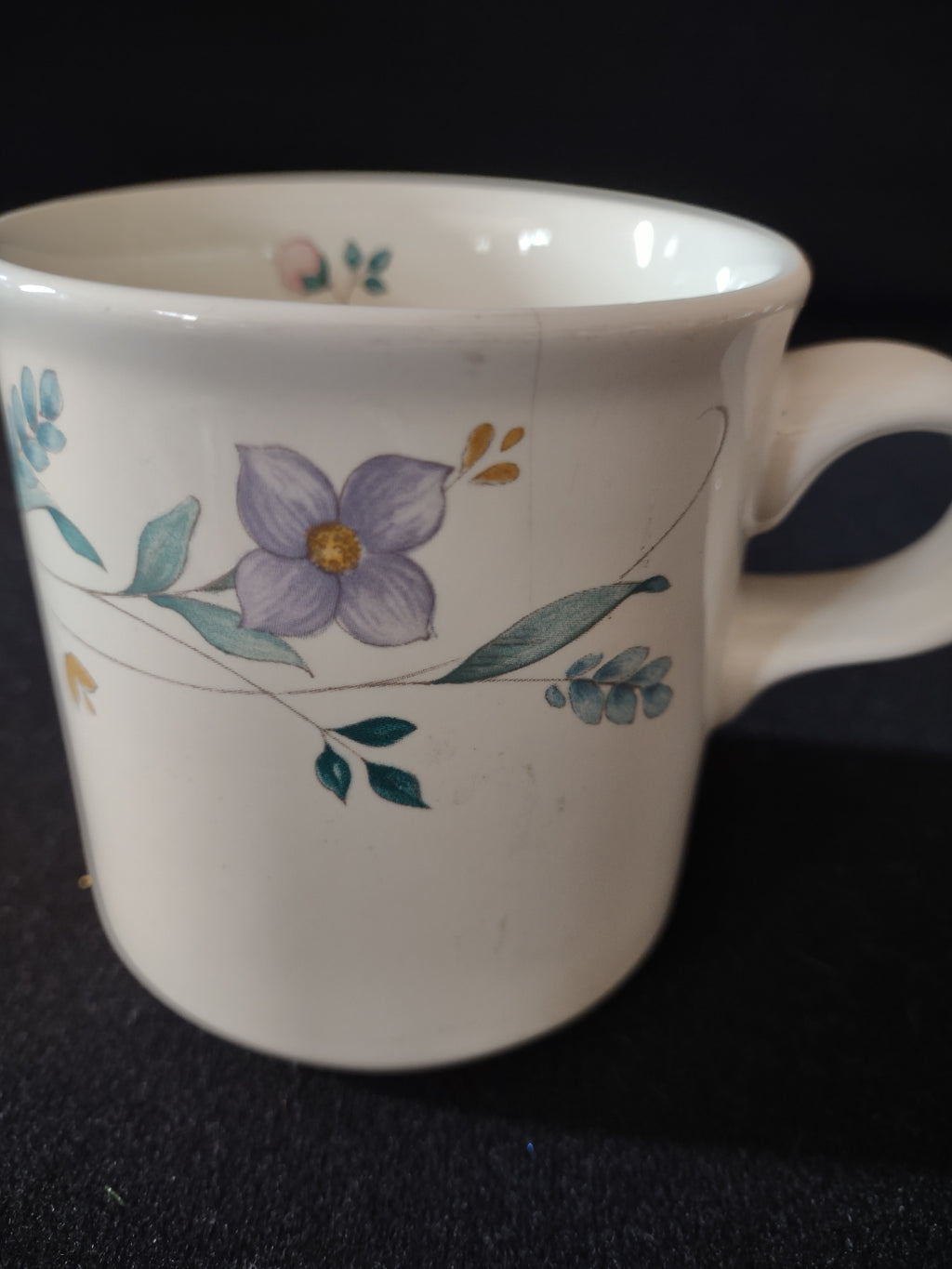 Vintage Pfaltzgraff Mugs April Flower Pink Lavender Aqua Set Of 6 (Lot 5031)