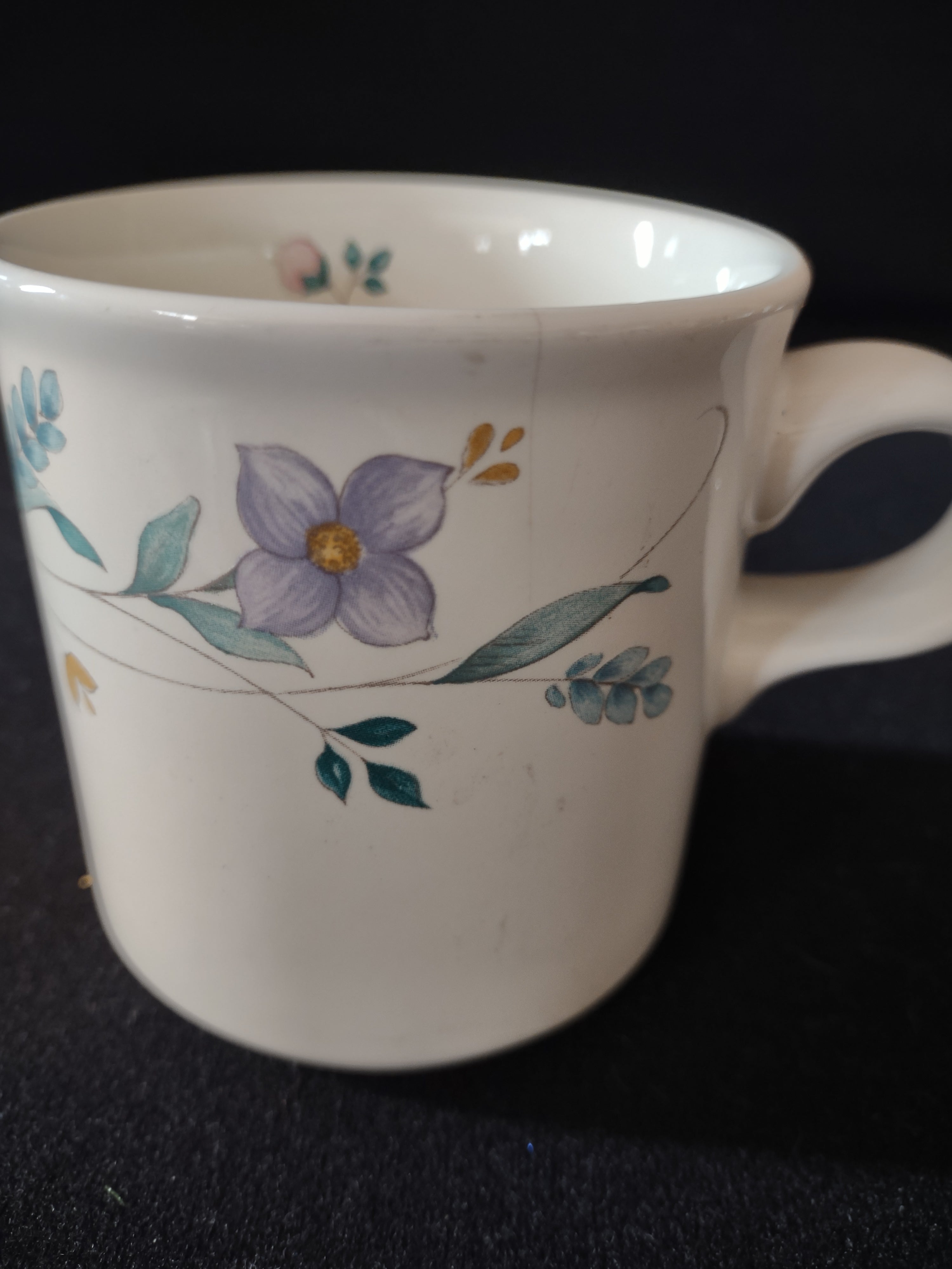 Vintage Pfaltzgraff Mugs April Flower Pink Lavender Aqua Set Of 6 (Lot 5031)