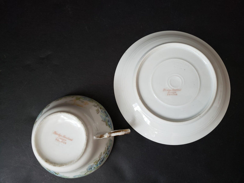 Haviland Limoges France Teacup & Saucer Blue Rose IMPERFECT (lot 618)