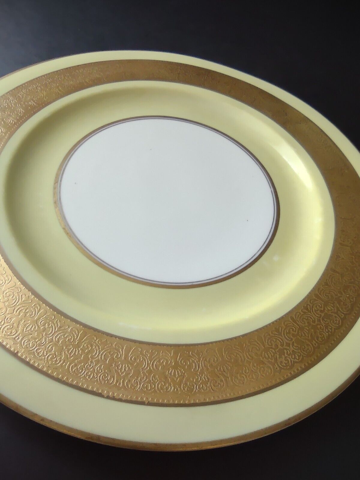 Haviland USA Heavy Ornate Gold Trim Yellow Dinner Charger Plate 10-7/8" (lot 721
