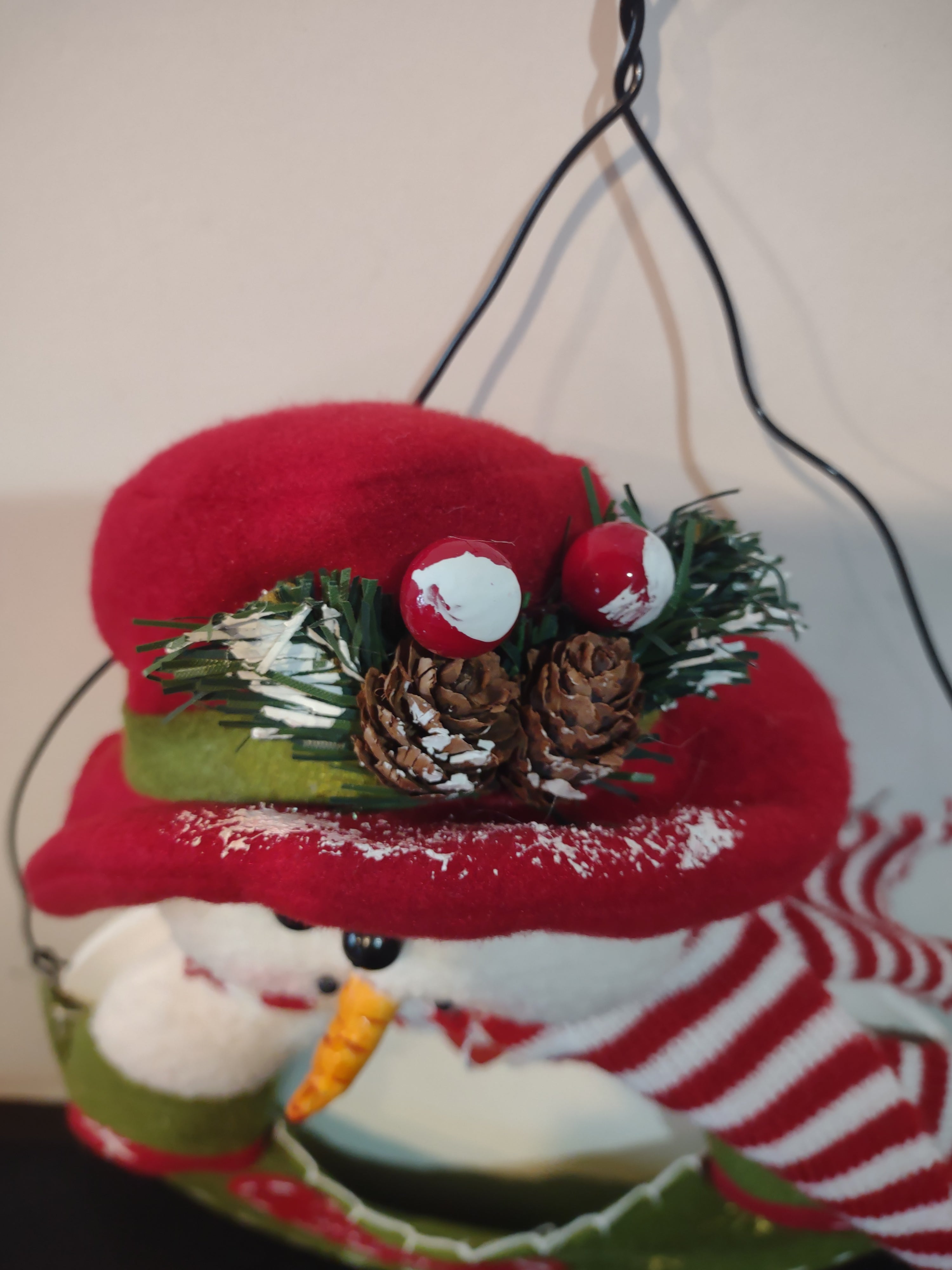Christmas Plush Snowman Wall Hanging Felt Pocket Happy Holidays (Lot 4605)