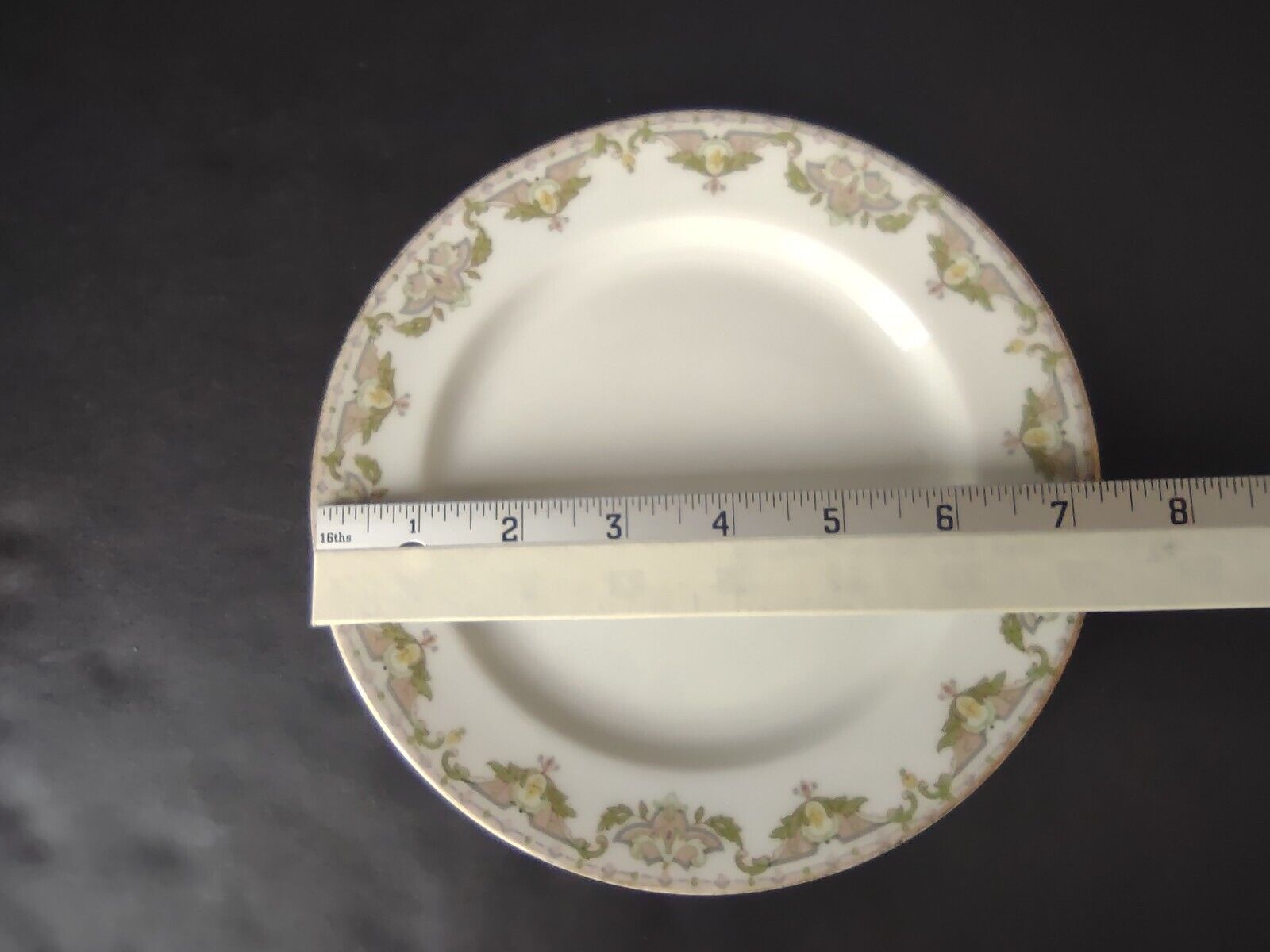 JP (Jean Pouyat) France Dessert Plate Pink Green Yellow (lot 623)