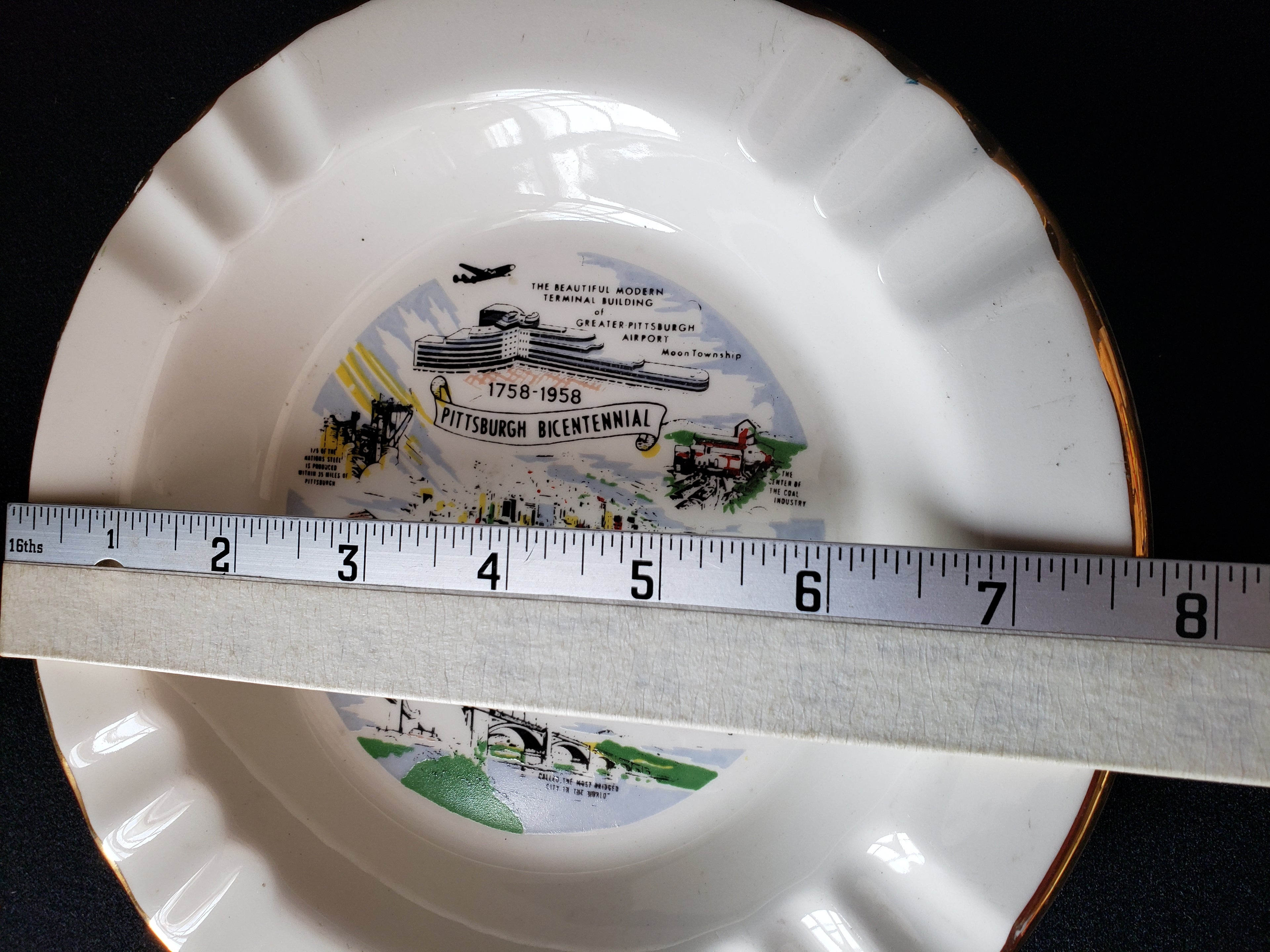 Vintage Ashtray Pittsburgh Bicentennial 8" USA 22 k Gold (lot 2159)