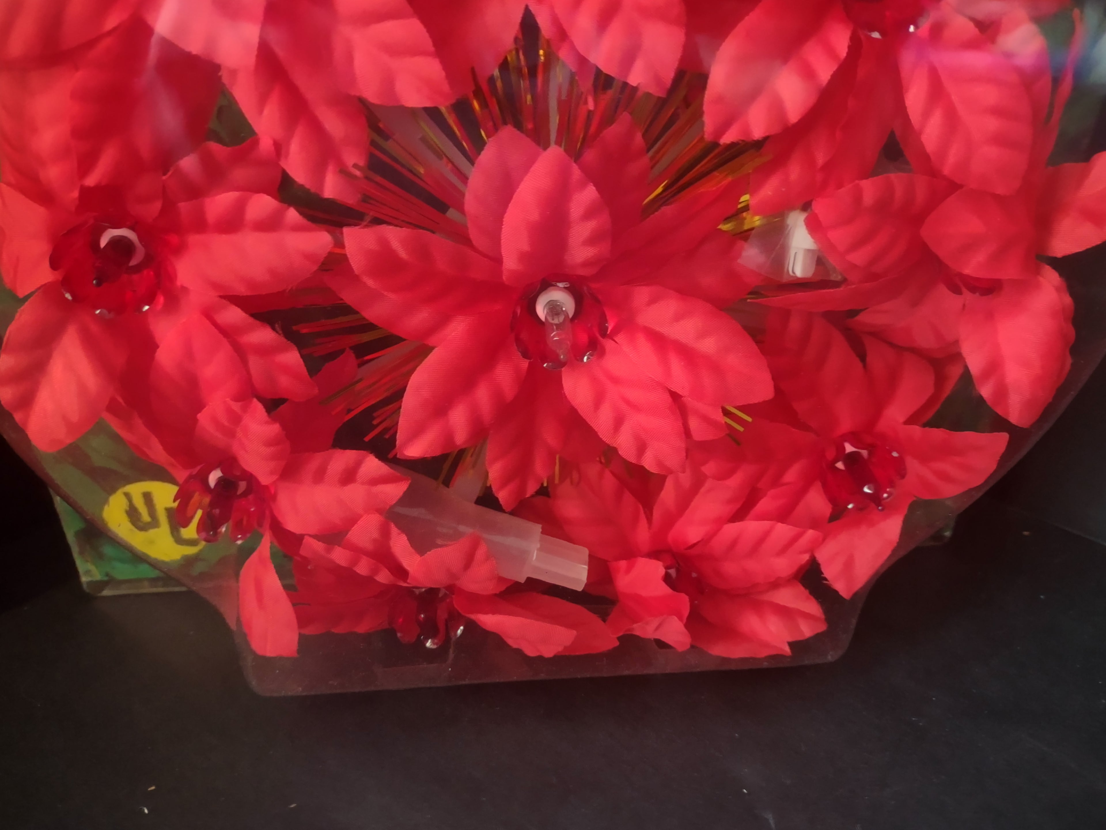 Christmas Poinsettia 10 Light Flashing Tree Top Wall Plaque Vintage (lot 1640)