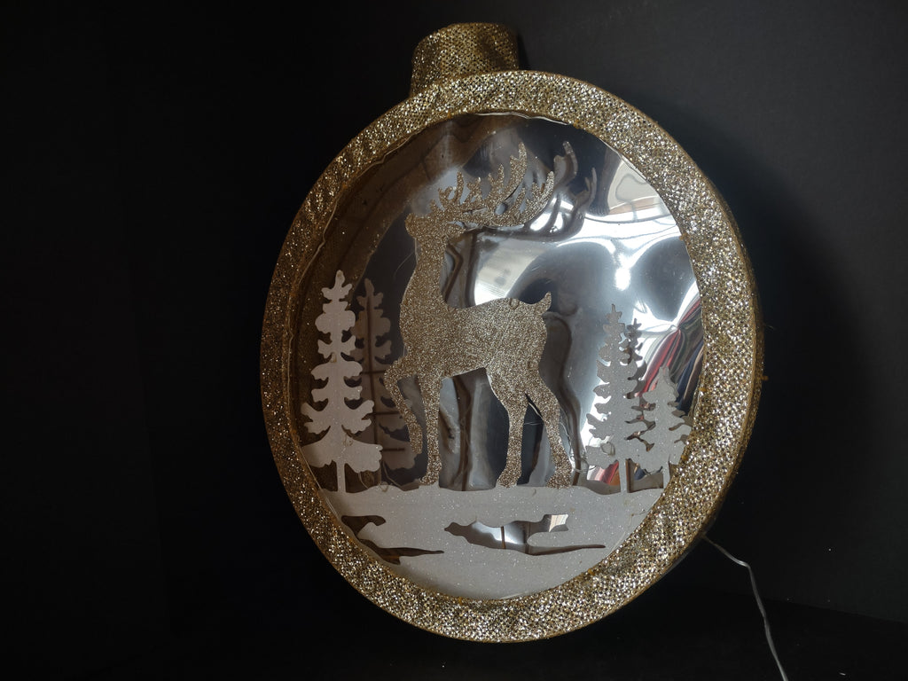 Christmas 3D Timer Ornament Shaped Light Up 18" Golden Glitter Deer (lot 3356)