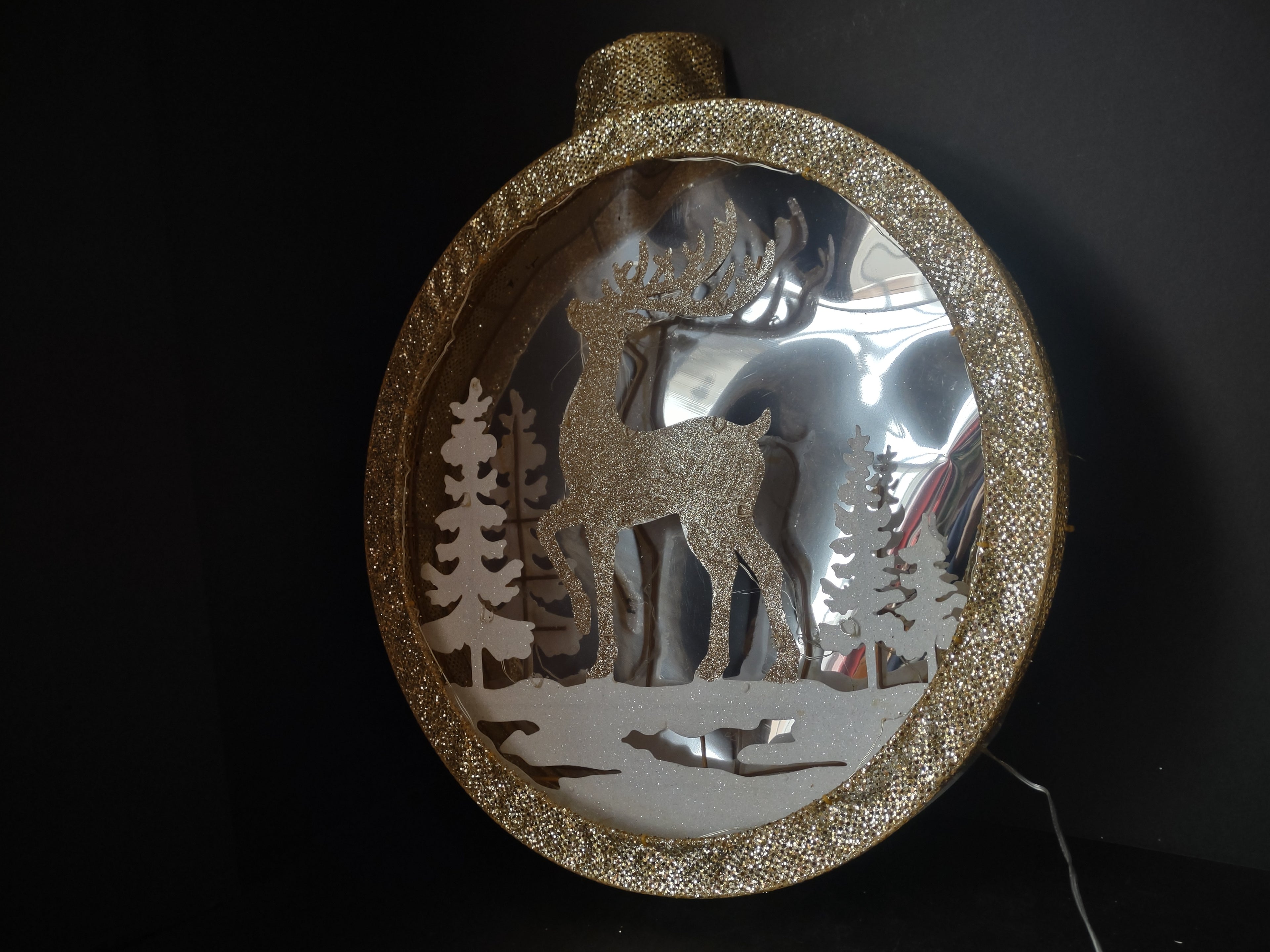 Christmas 3D Timer Ornament Shaped Light Up 18" Golden Glitter Deer (lot 3356)