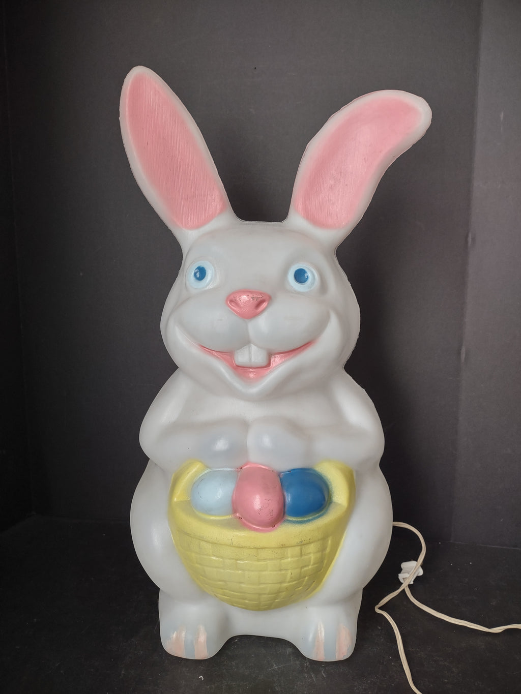 Vintage Easter Bunny Rabbit Lighted Basket 22” Blow Mold (lot 2541c)