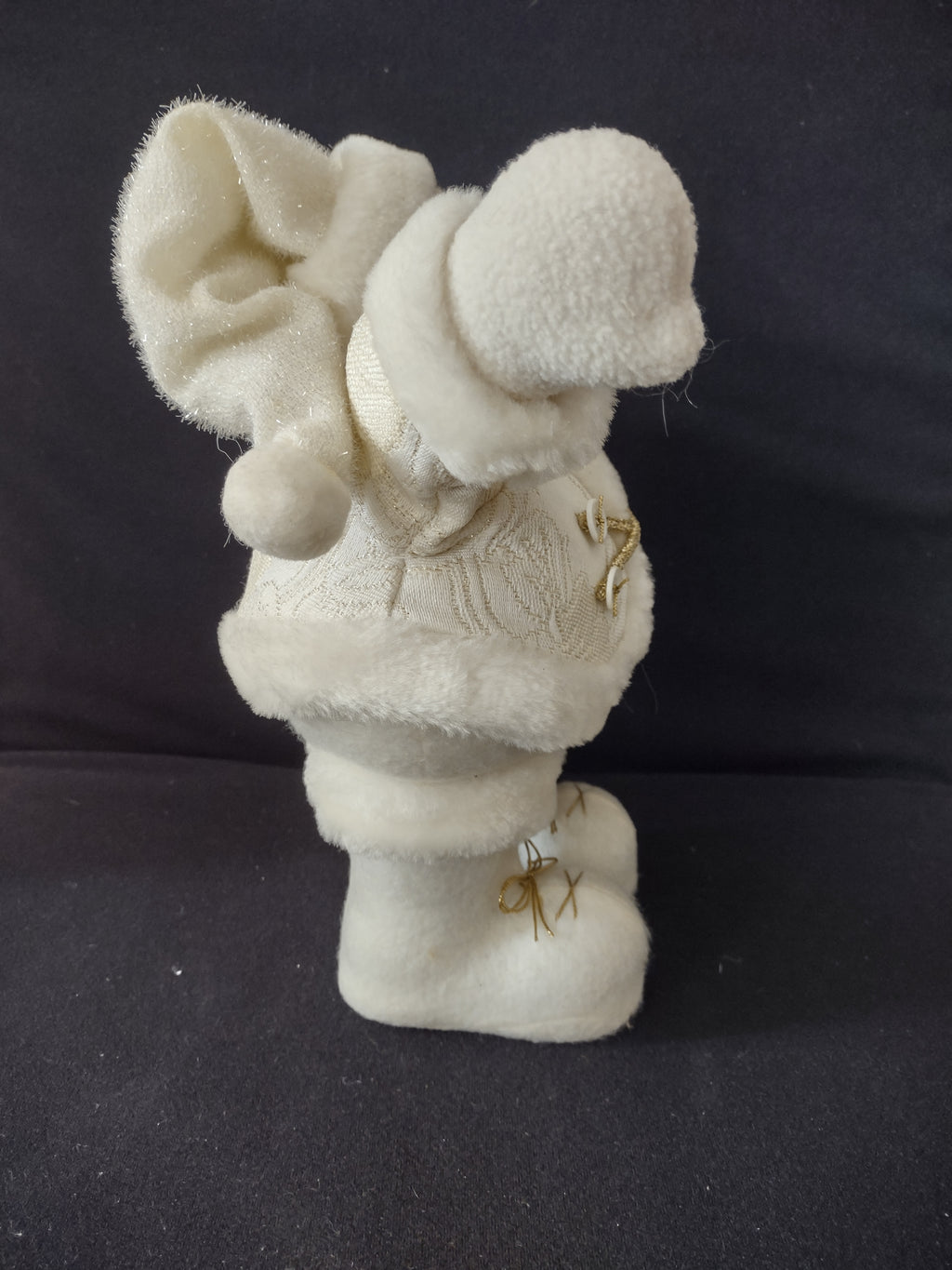 Christmas White Plush Santa Bear Hat Boots Weighted Gold Trim (Lot 4045)
