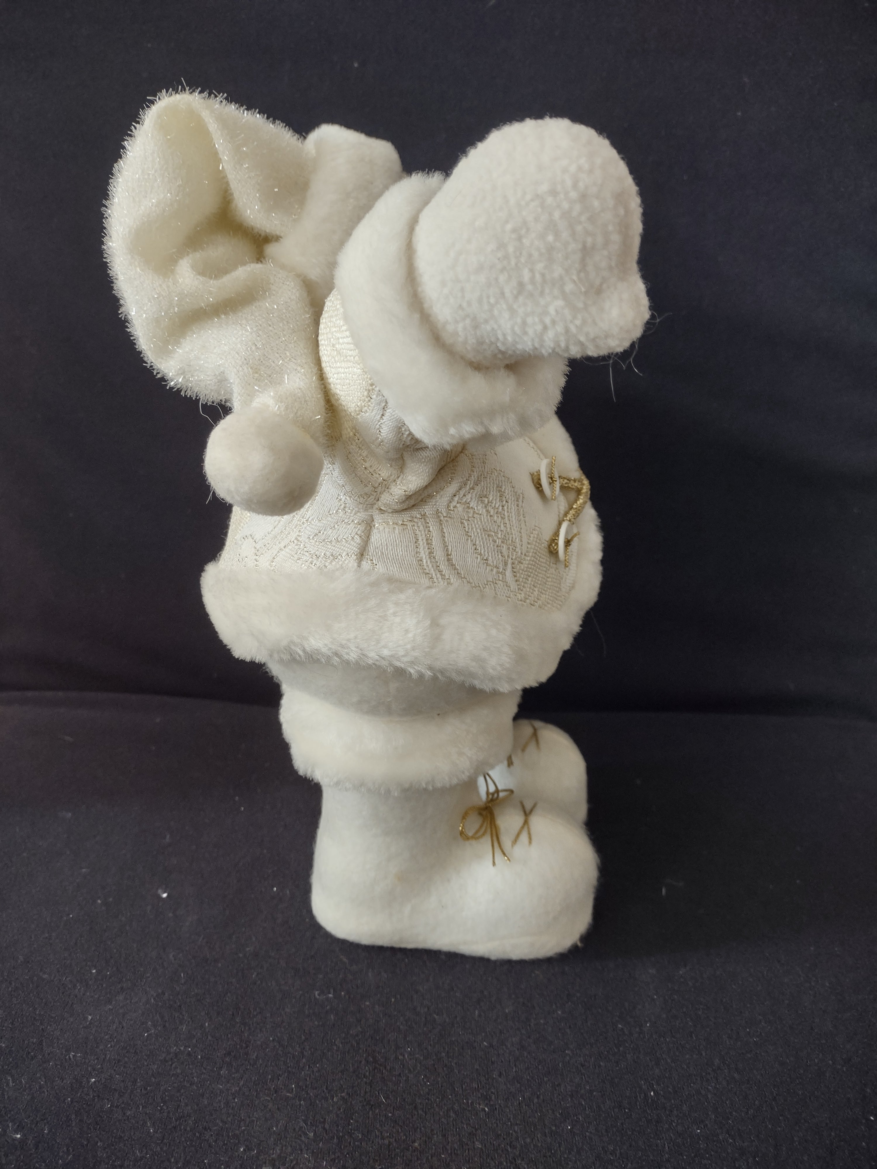 Christmas White Plush Santa Bear Hat Boots Weighted Gold Trim (Lot 4045)