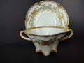 Haviland Limoges Green Heavy Gold Trim Bouillon Cup & Saucer IMPERFECT (lot 706)