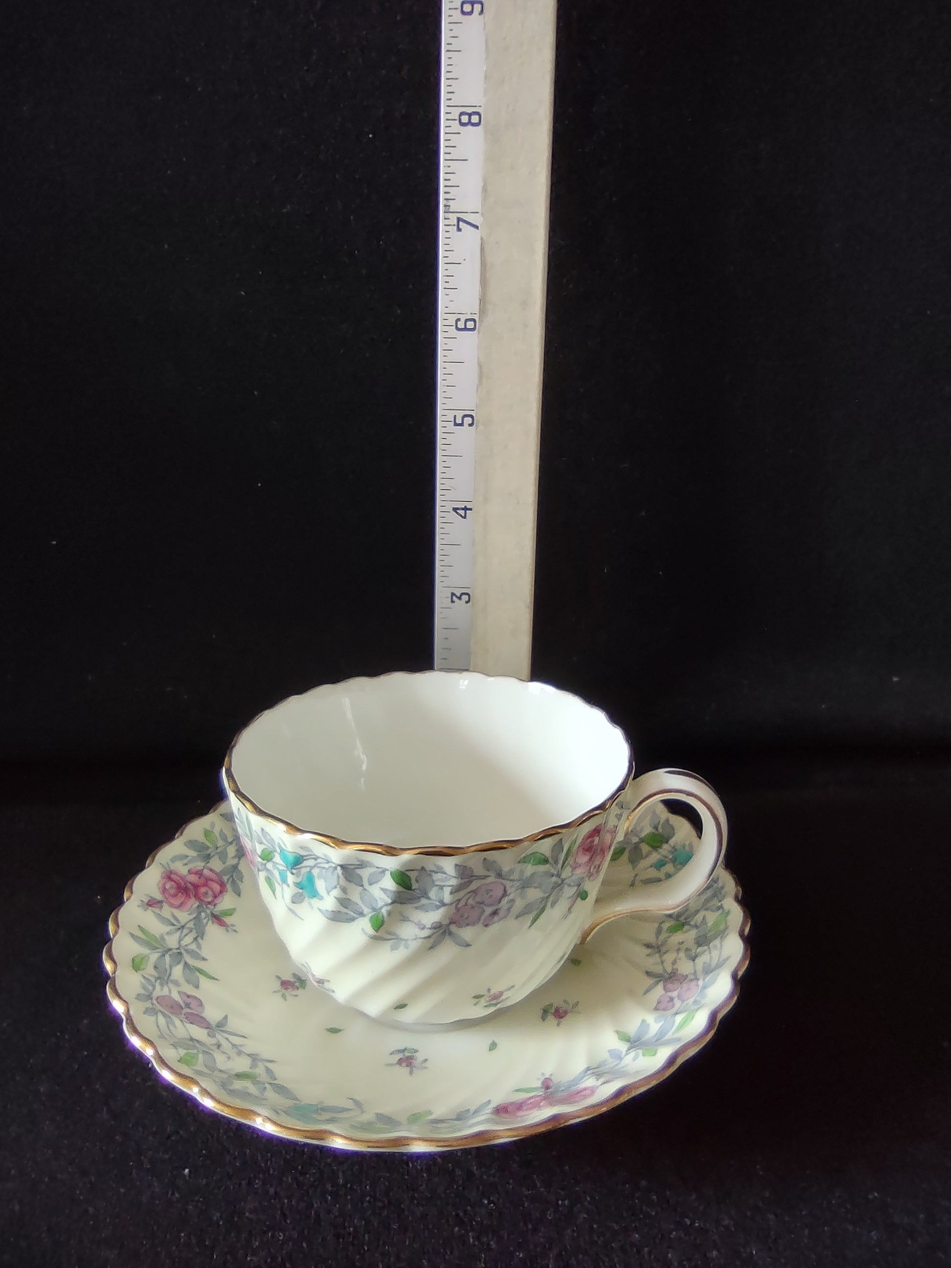 Vintage Minton Printemps Tea Cup Saucer Bone China Floral Gold x 3 (Lot 5474)