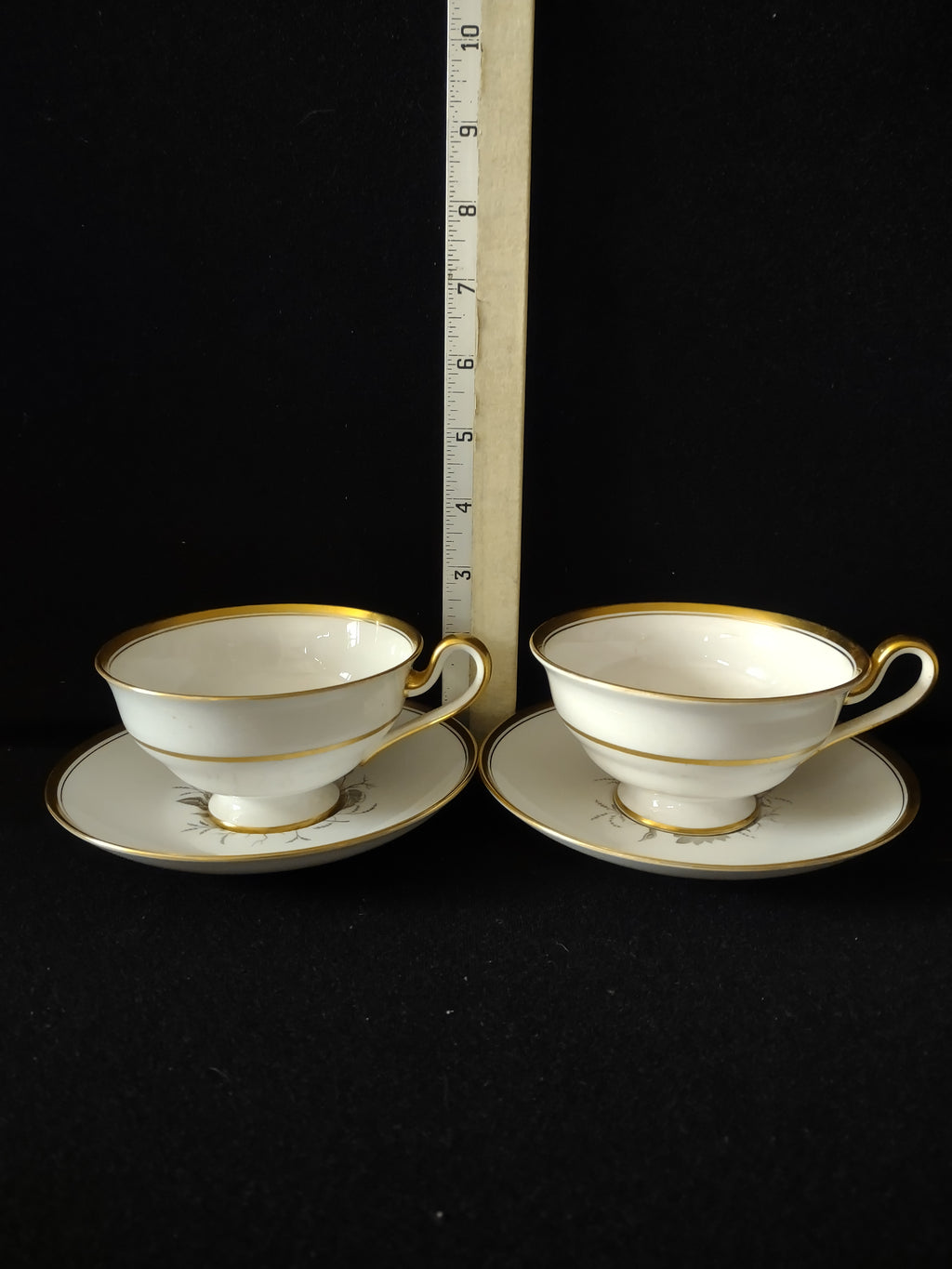 Vintage Spode Teacup Saucer Chatham #14 Bone China Gold Trim Set Of 2 (Lot 5711)