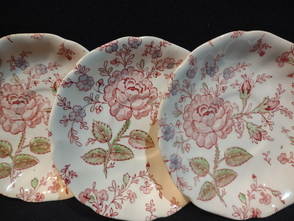 Vintage Saucer x 4 Rose Chintz Johnson Brothers Black Stamp England (lot 5697)
