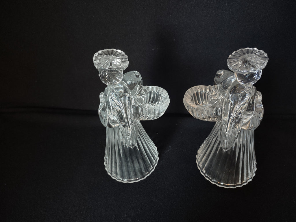 Christmas Set of 2 Glass Angels Candle Holders (lot 1577)