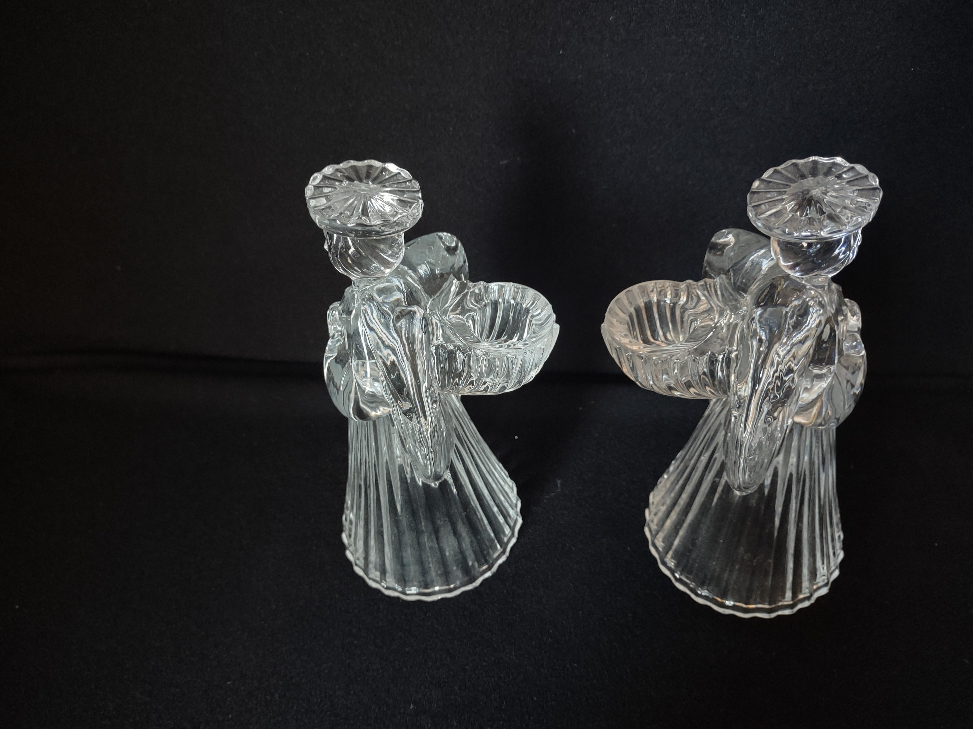 Christmas Set of 2 Glass Angels Candle Holders (lot 1577)