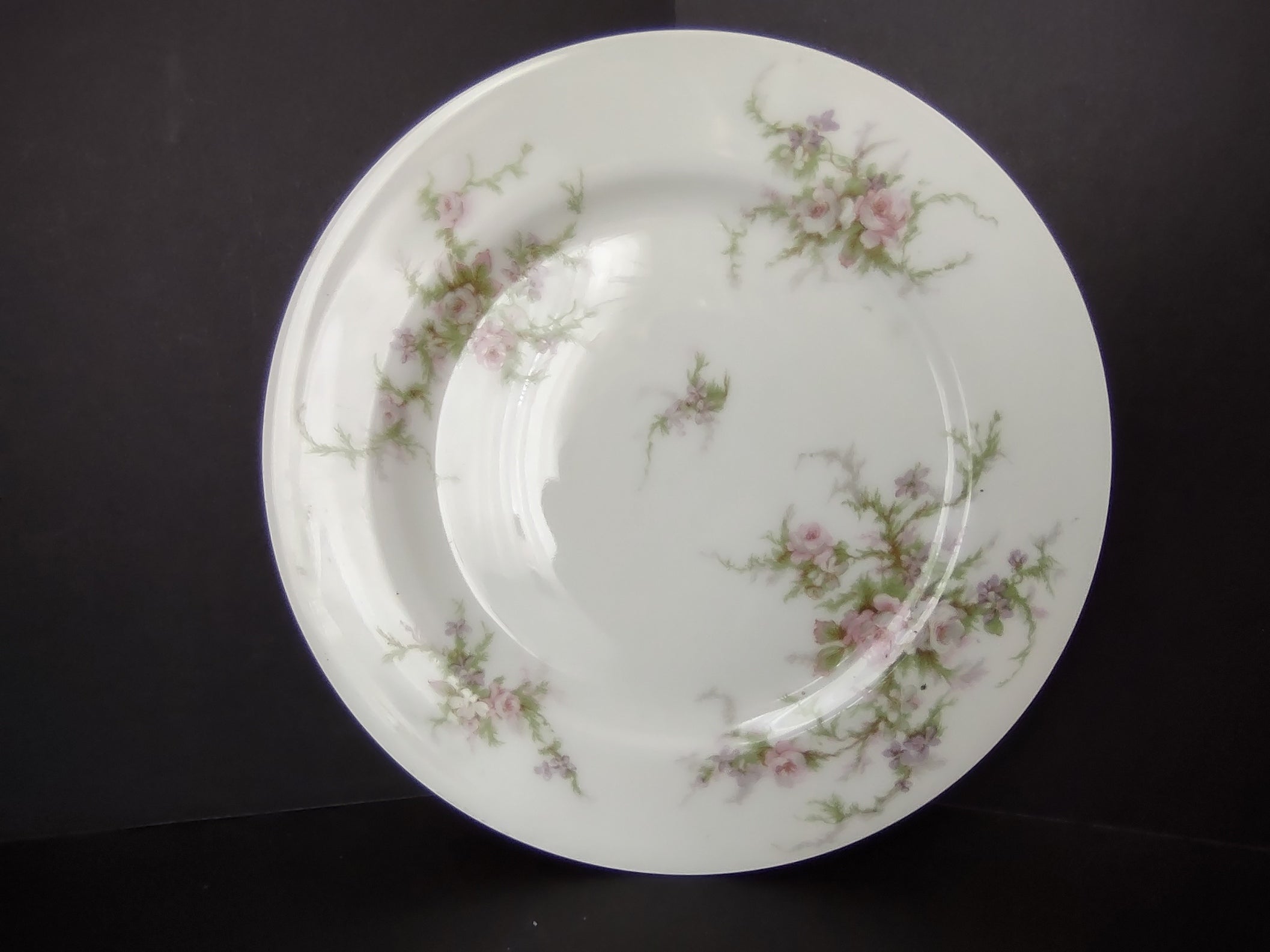 Haviland Limoges Dessert/Salad Plate Pink White Cabbage Rose Moss (lot 904)