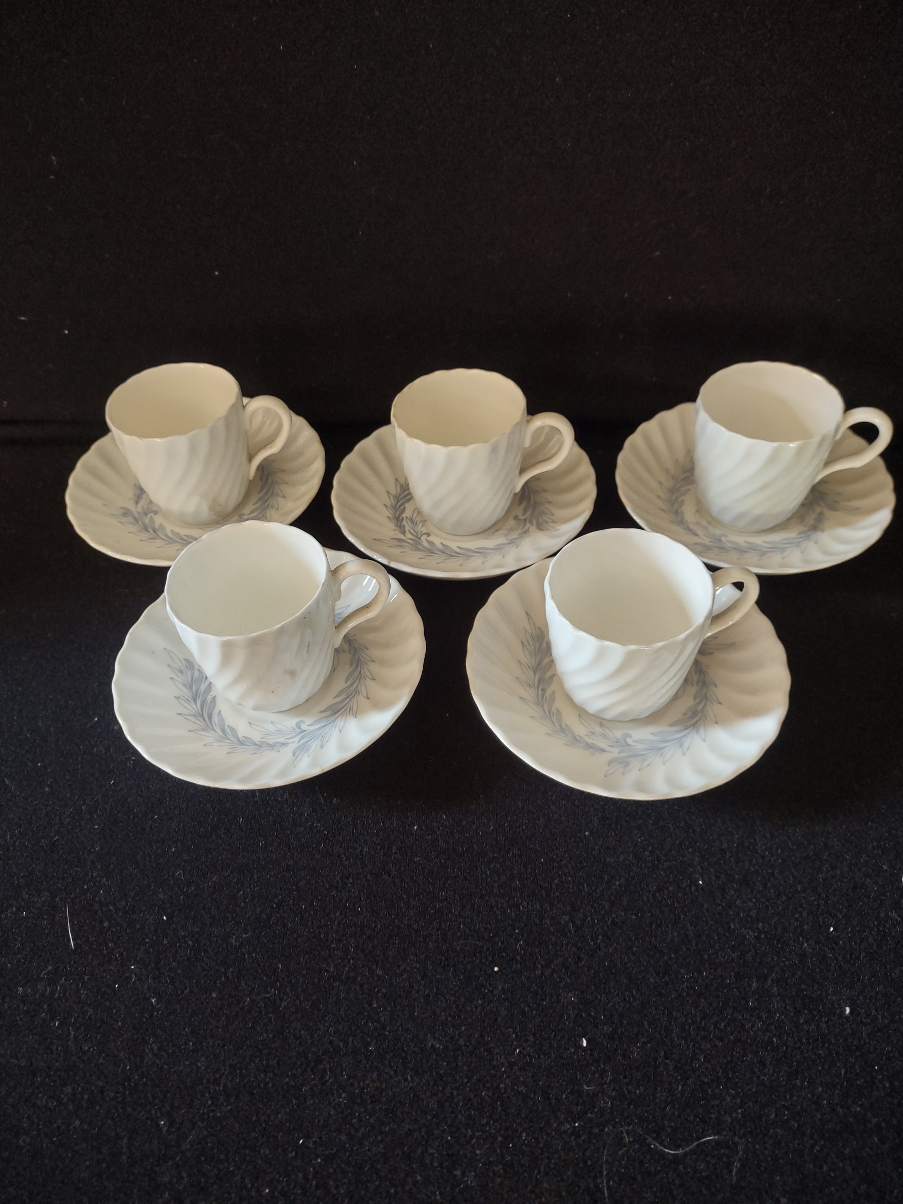 Vintage Minton Symphony Tea Cup Saucer Bone China Blue Leaf Swirl X5 (Lot 5467)