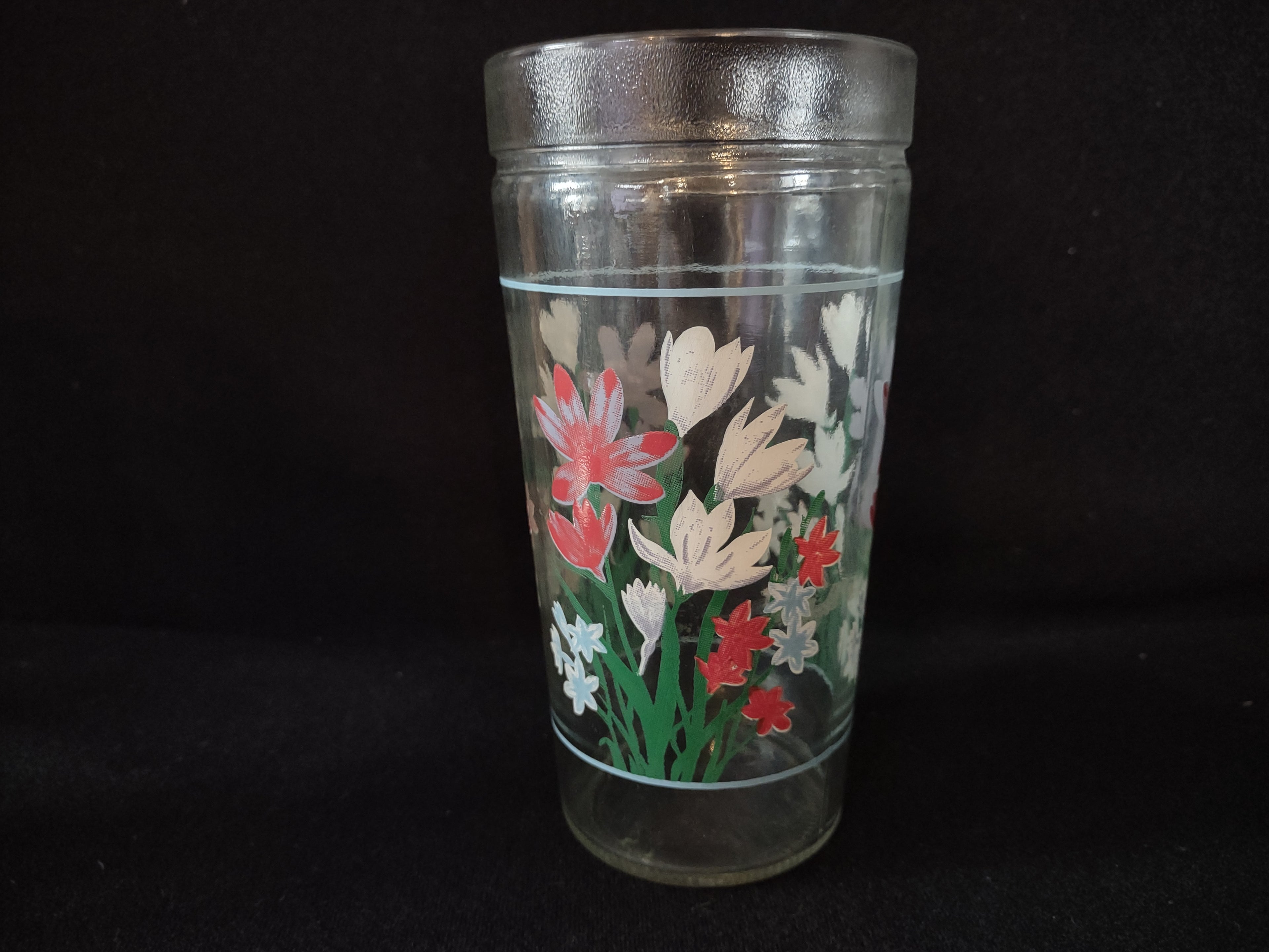 Vintage Anchor Hocking 6" Juice Glass Tumbler x 3 Spring Flower (Lot 5120)