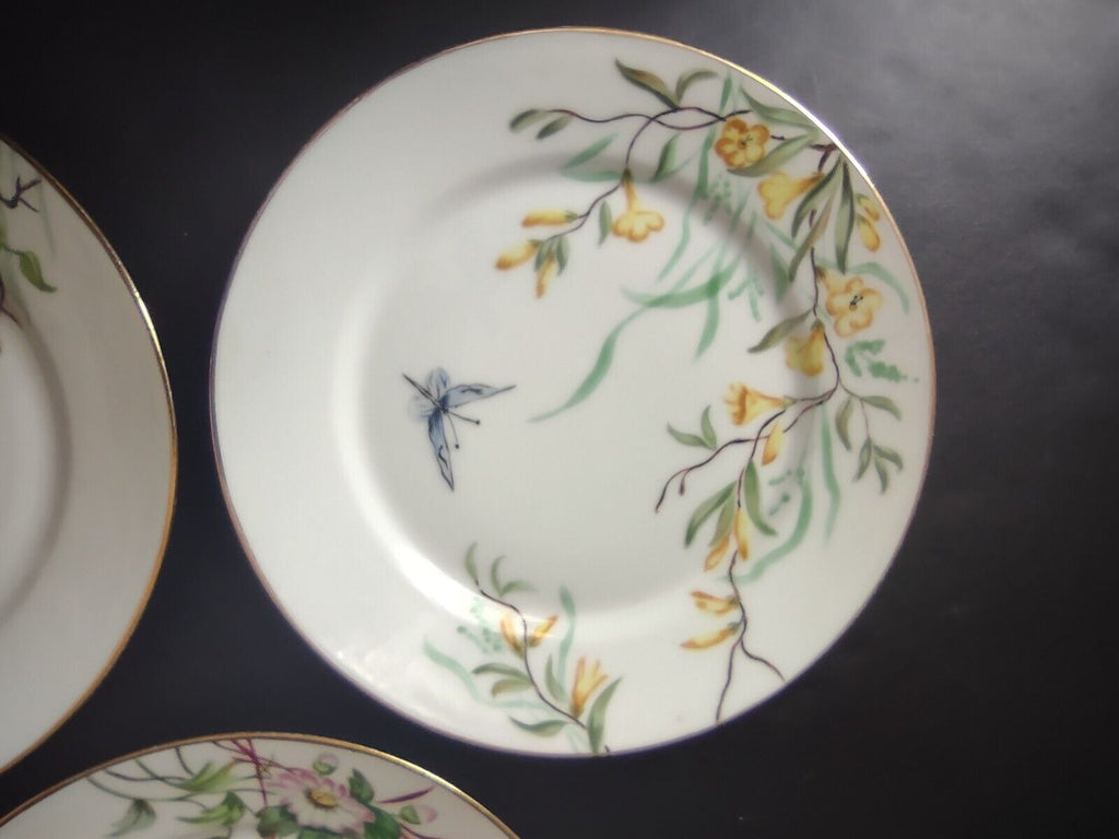 Haviland Limoges France 3 x Dessert 7-3/4" Gold Trim Flower Butterfly (lot 624)