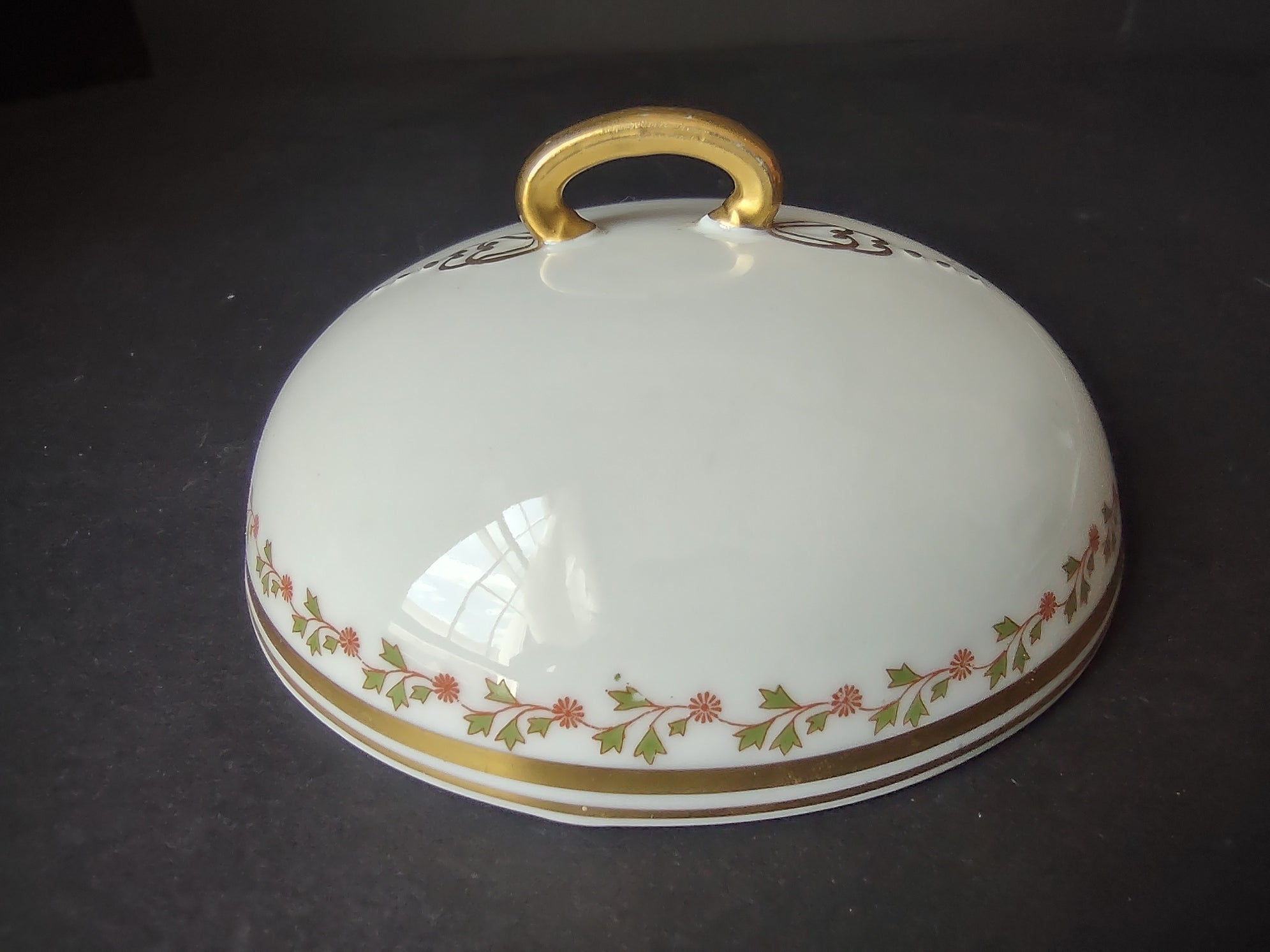 Old Abbey France Limoges Butter Dish Lid ONLY Clover Gold Trim (lot 869)