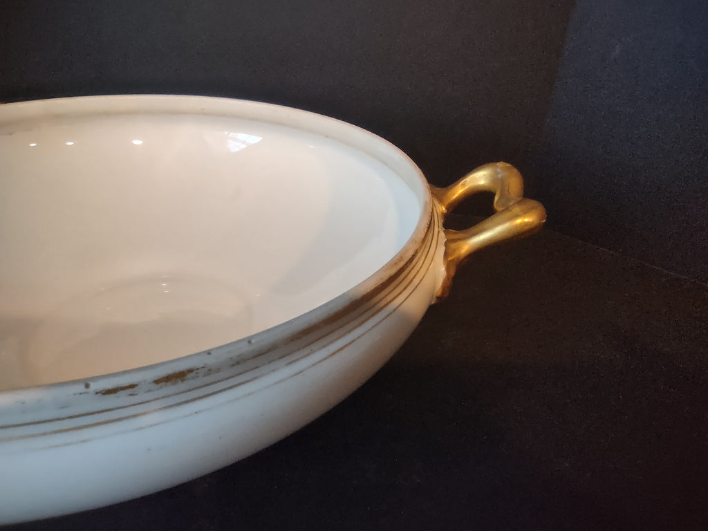Wm. Guerin Limoges Round Serving Tureen NO LID White Gold Trim (lot 1079)
