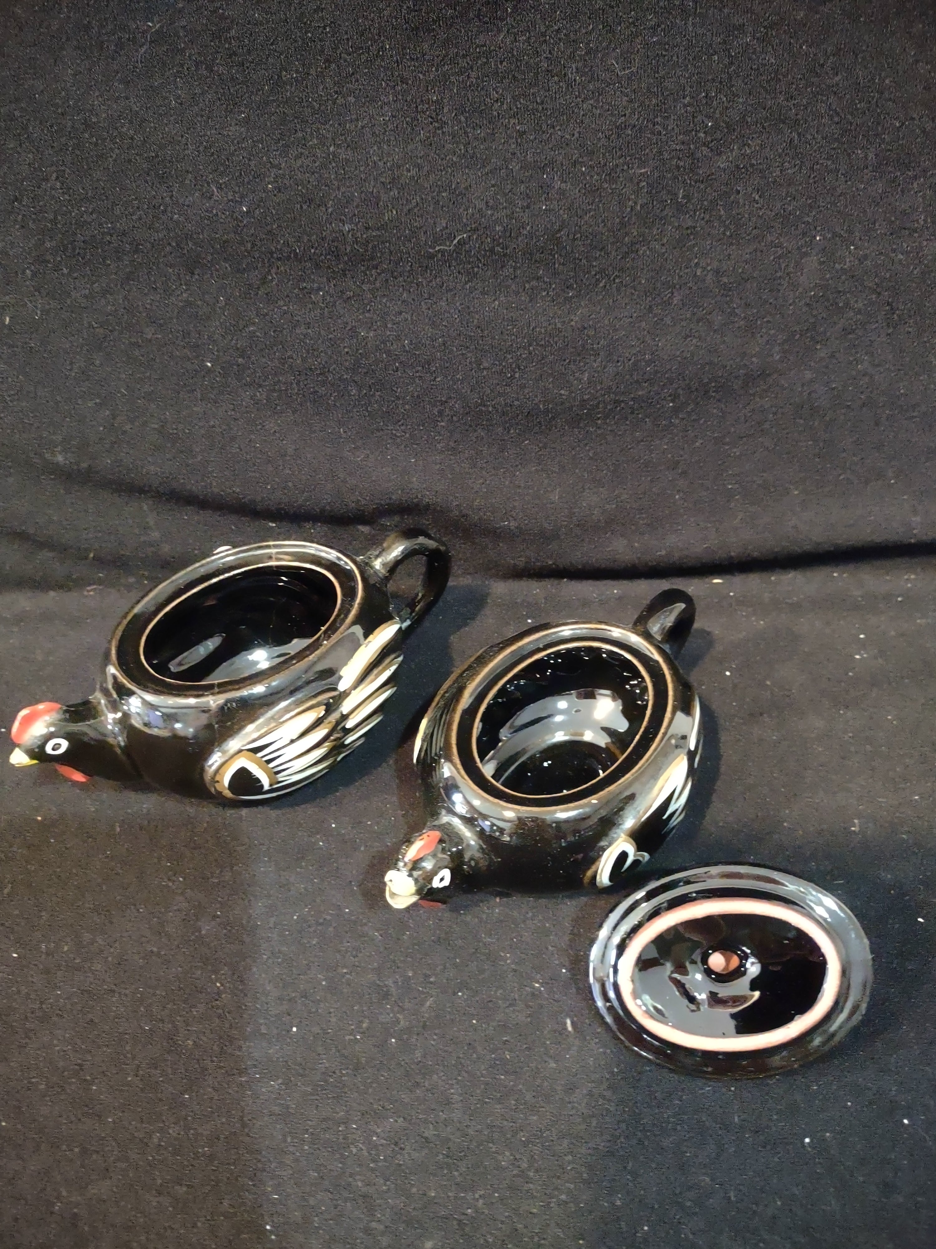Vintage Stacking Chicken Teapot Creamer Sugar Bowl Set 1950s (Lot 3989)