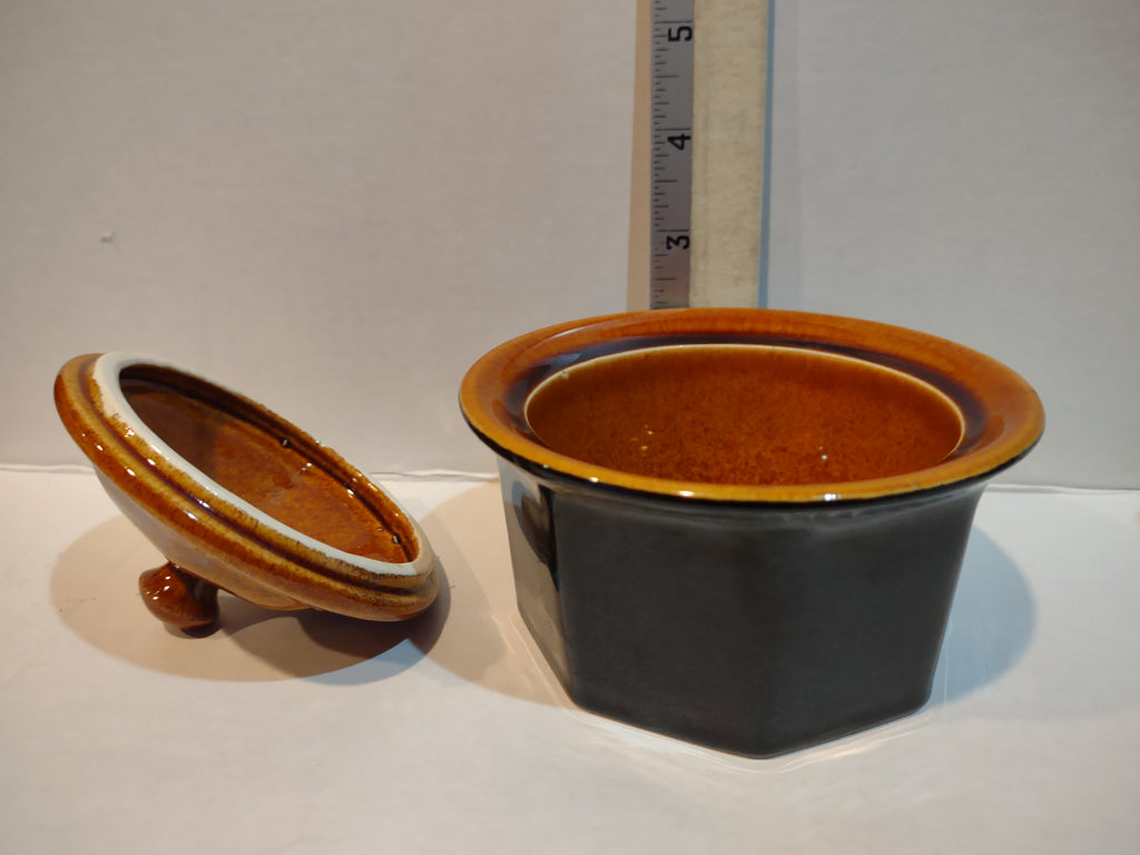 Vintage MCM Ironstone Amber Octagon Sugar Bowl Creamer Rustic USA (lot 5010)