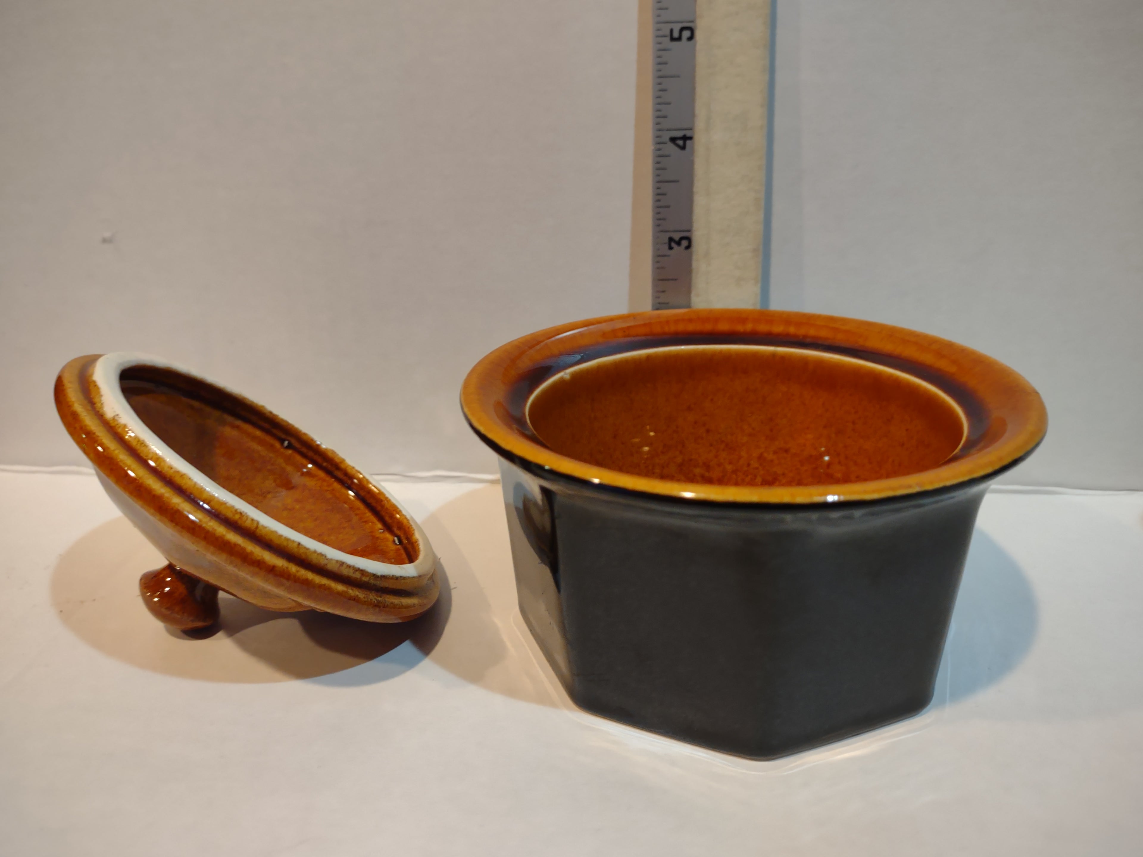 Vintage MCM Ironstone Amber Octagon Sugar Bowl Creamer Rustic USA (lot 5010)