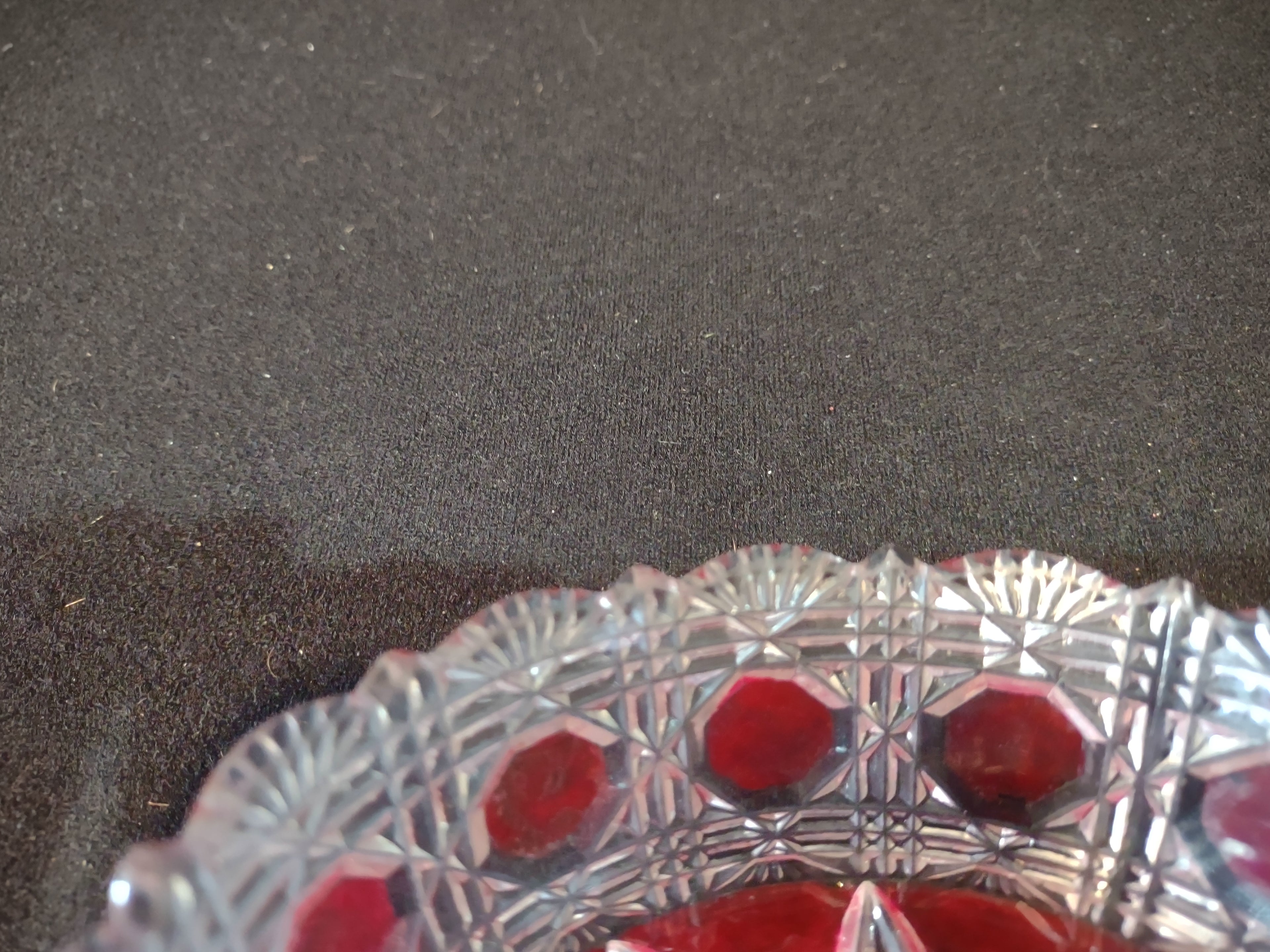 Vintage Glass Candy Condiment Star Bowl Red Geometric Pattern x 2 (Lot 5340)