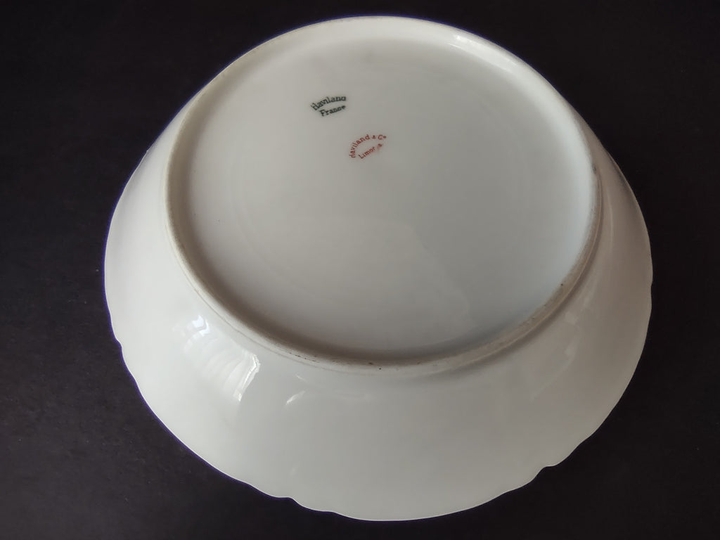Haviland Limoges Cream Soup Plate White Scalloped Edge Rose Blue Ribbon (lot 855
