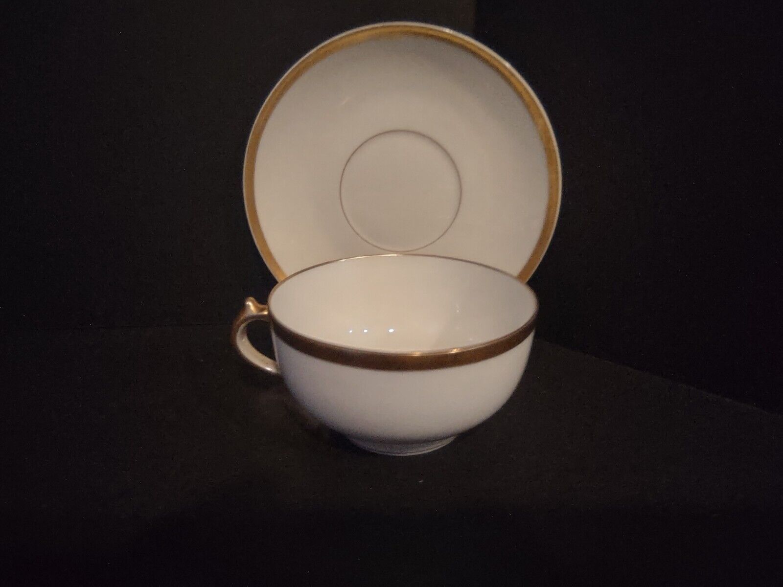 GDA Limoges France Porcelain Cup & Saucer White Gold Trim (lot 683)