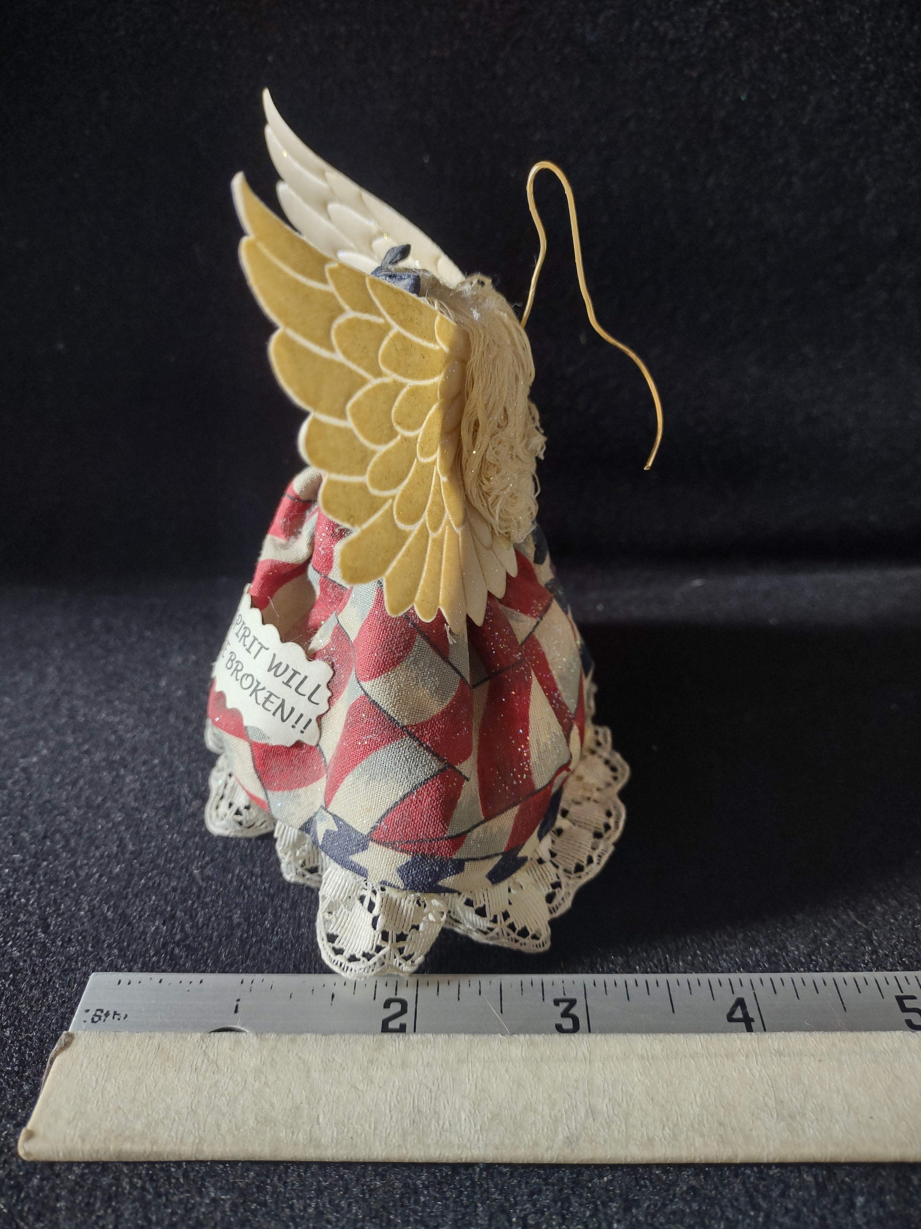Handmade Christmas Patriotic Angel Ornament Red White Blue Gown Wings (Lot 4515)