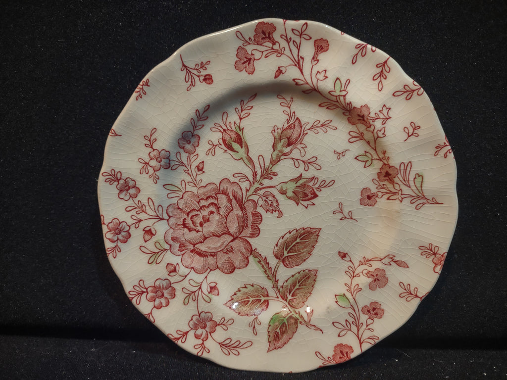 Vintage Small Plate CRAZING Rose Chintz Johnson Bros Black Stamp (lot 5698)