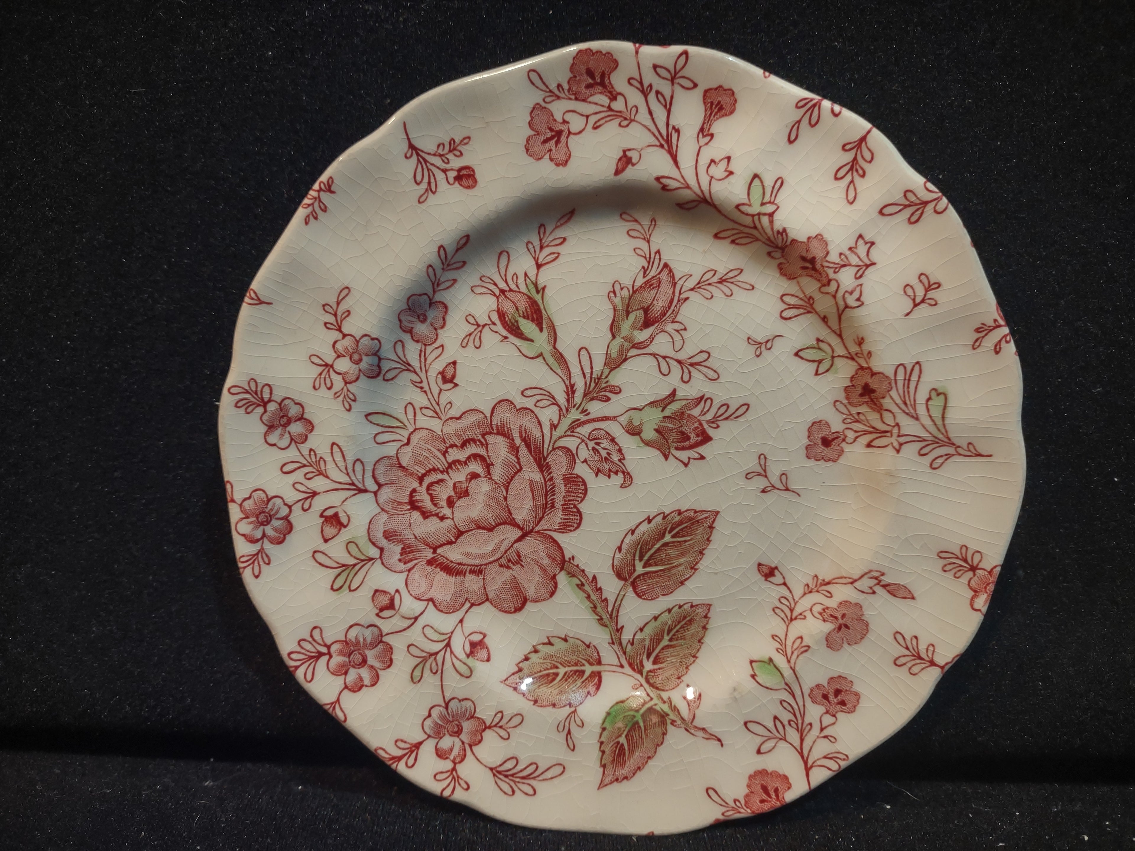 Vintage Small Plate CRAZING Rose Chintz Johnson Bros Black Stamp (lot 5698)