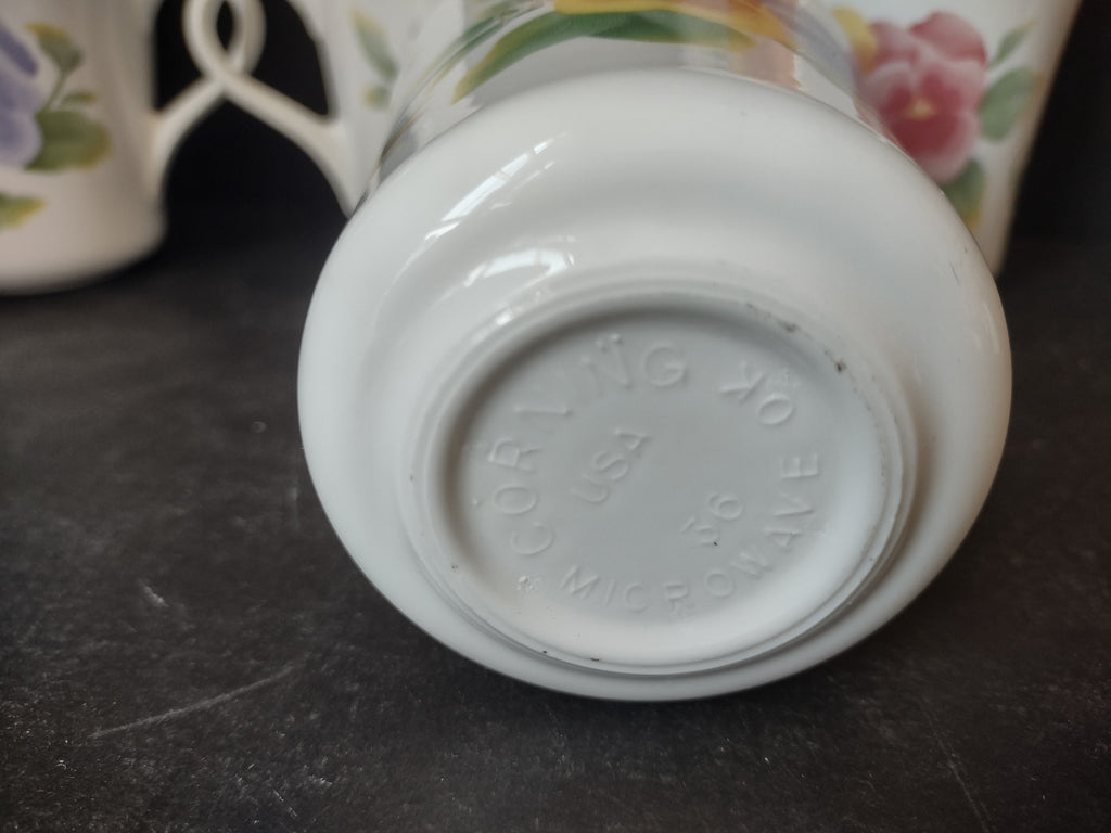 Corning Summer Blush Pansy Flower Tea Coffee Mug Cup Set of 8 (lot 2956c)