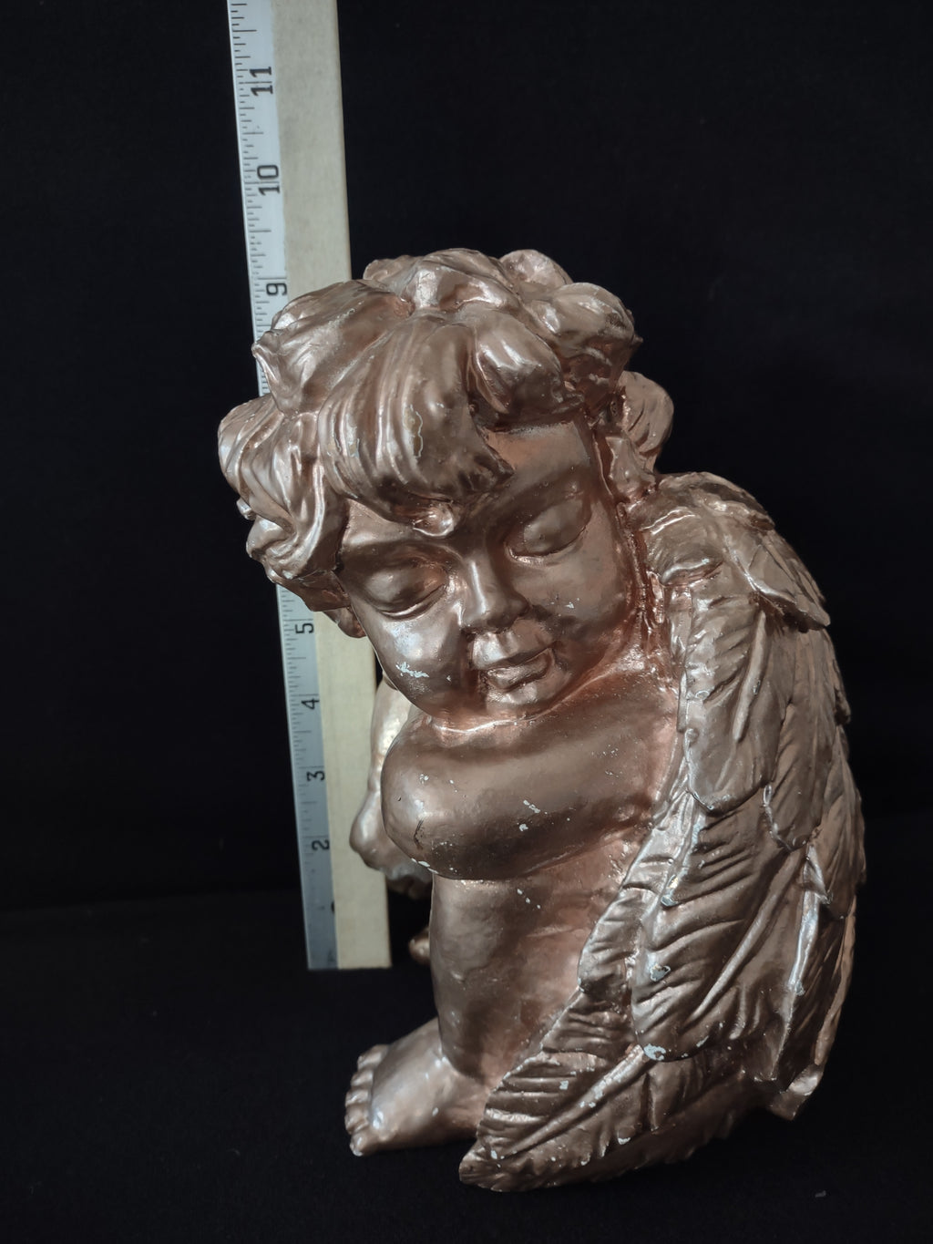Angel Cherub Bronze-Color 9" Scratched Paint Polyresin (lot 3230)