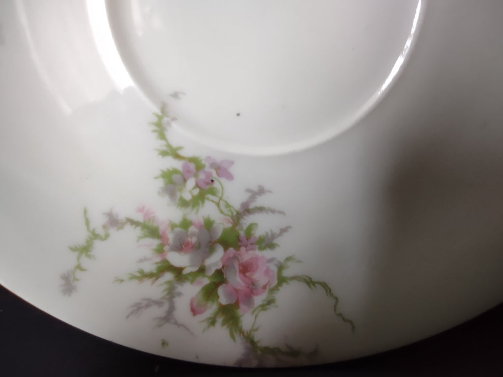 Haviland Limoges Saucer ONLY Pink White Cabbage Rose Moss (lot 910)