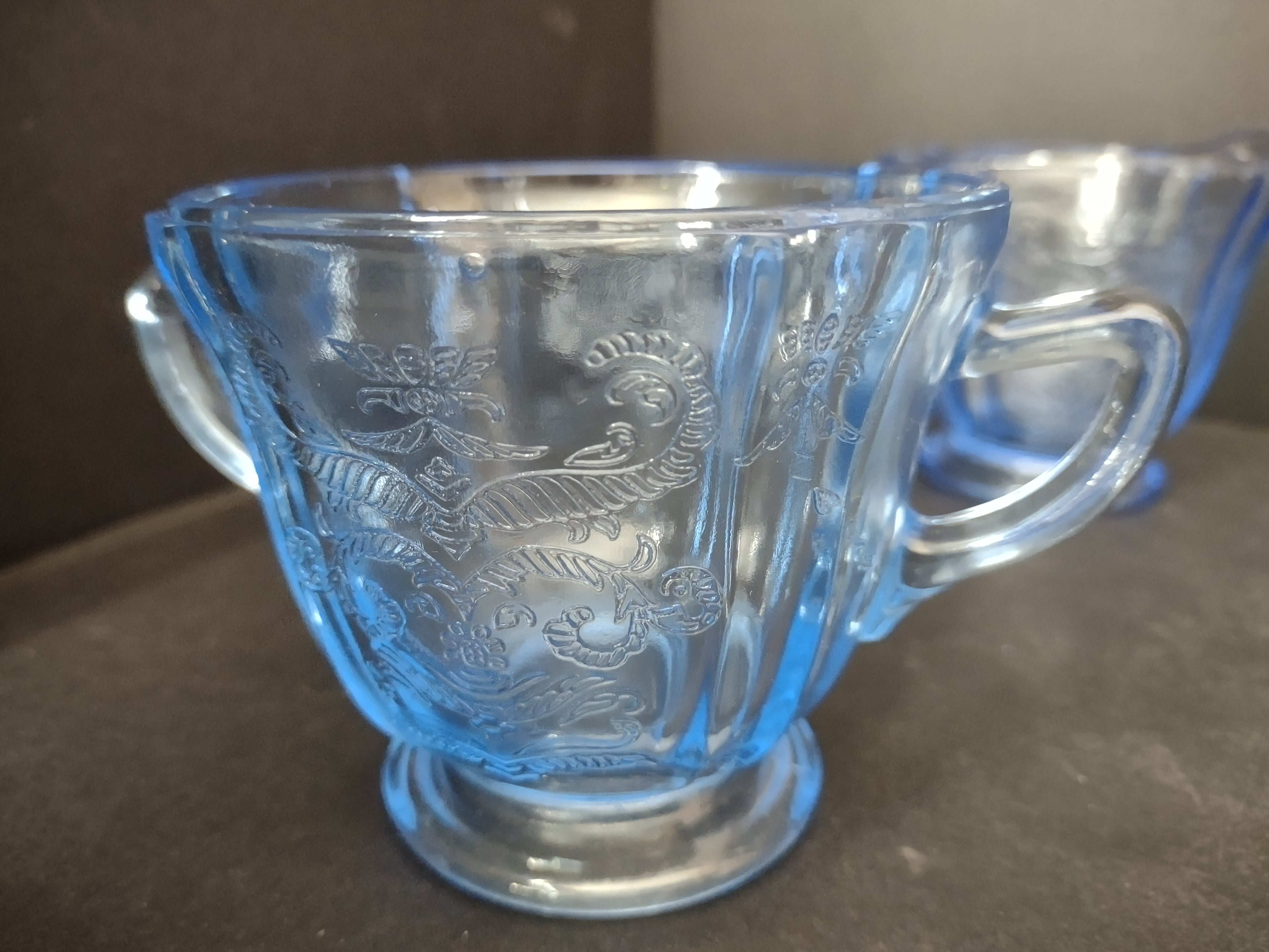 Vintage Indiana Glass Recollection Madrid Blue Sugar Creamer Pitcher (lot 2960c)