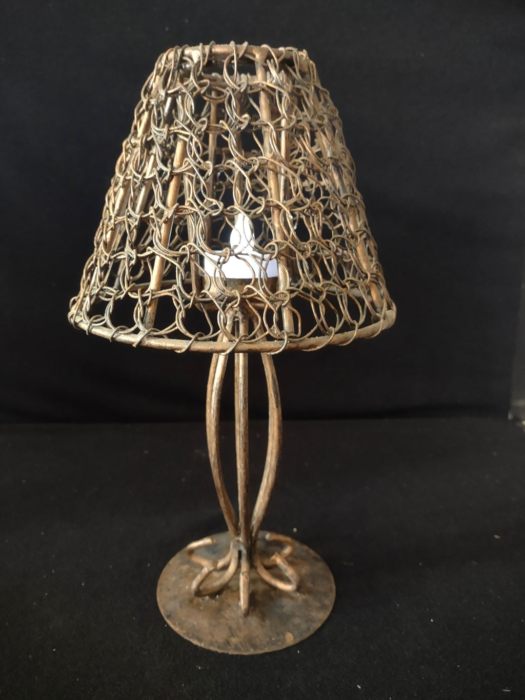 Vintage Rustic Primitive Metal Tea Light 11" Table Top Lamp ( Lot 3631t)