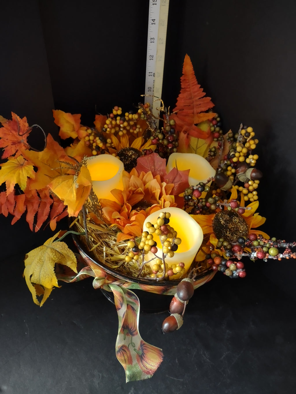 Halloween Thanksgiving Fall Centerpiece LED Flickering Candle w/Remote (Lot 3136